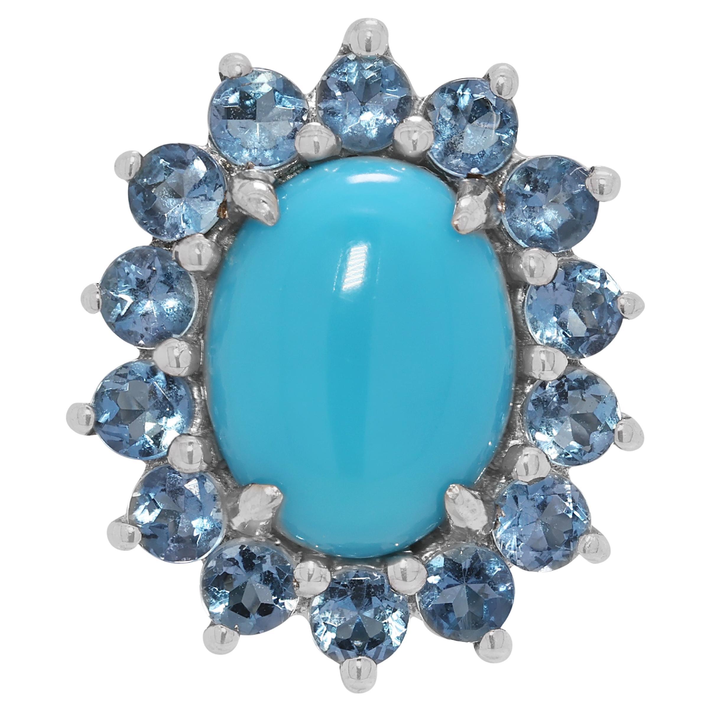 Pendentif Halo en or blanc 18 carats avec turquoise et saphir de 2,17 ct. en vente