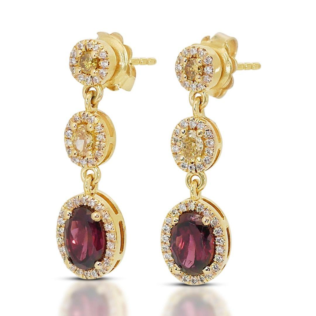 Oval Cut Mesmerizing 2.32ct Garnet and Diamond Earrings set in 18K Yellow Gold For Sale