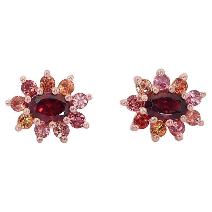 Mesmerizing 2.40 Carat Oval and Round Brilliant Garnet Earrings 