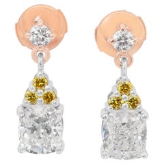 Boucles d'oreilles pendantes en or blanc et rose 18k avec 2.55ct de diamants