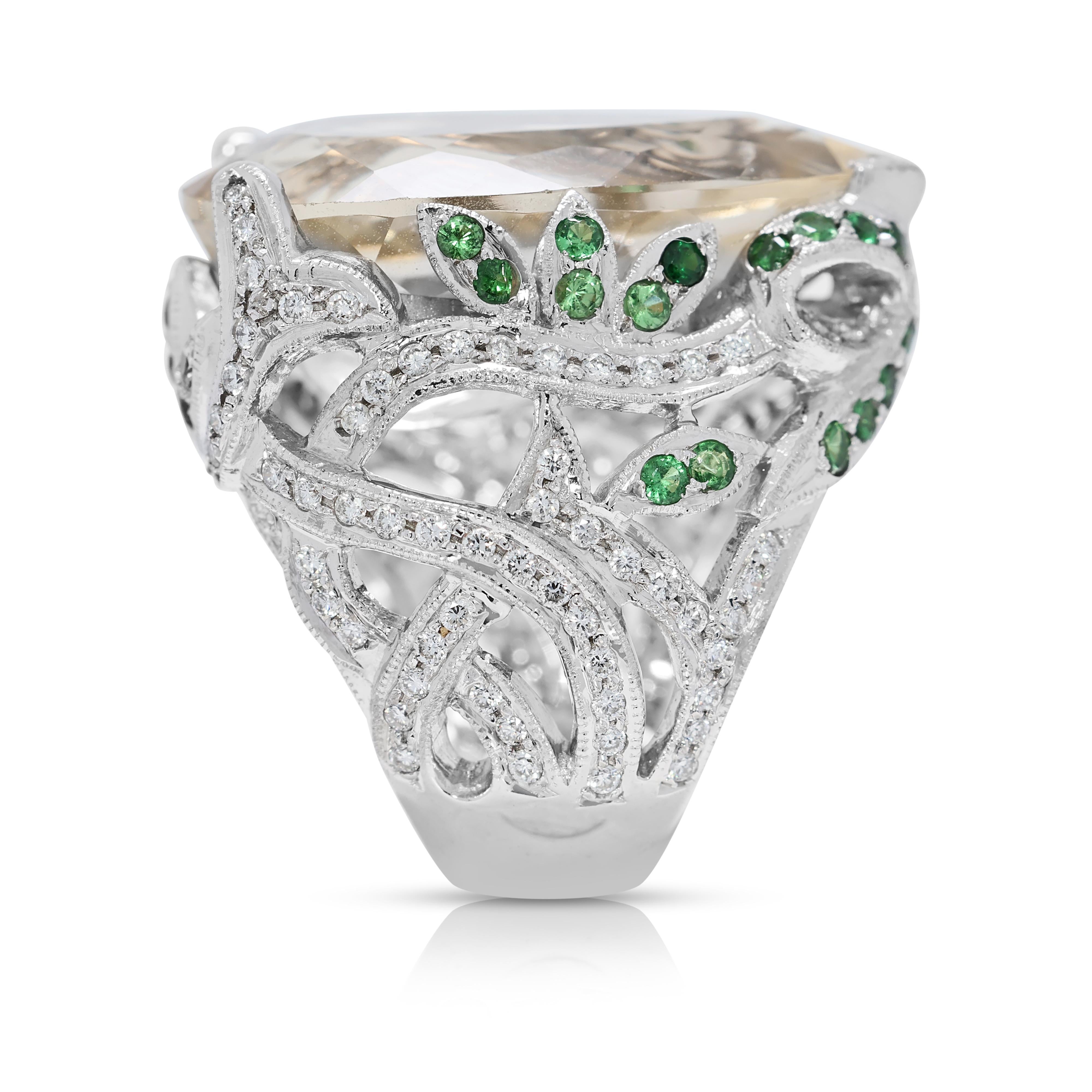 Women's Mesmerizing 25.7ct Citrine, Garnet, and Natural Diamonds Ring in 18K White Gold For Sale