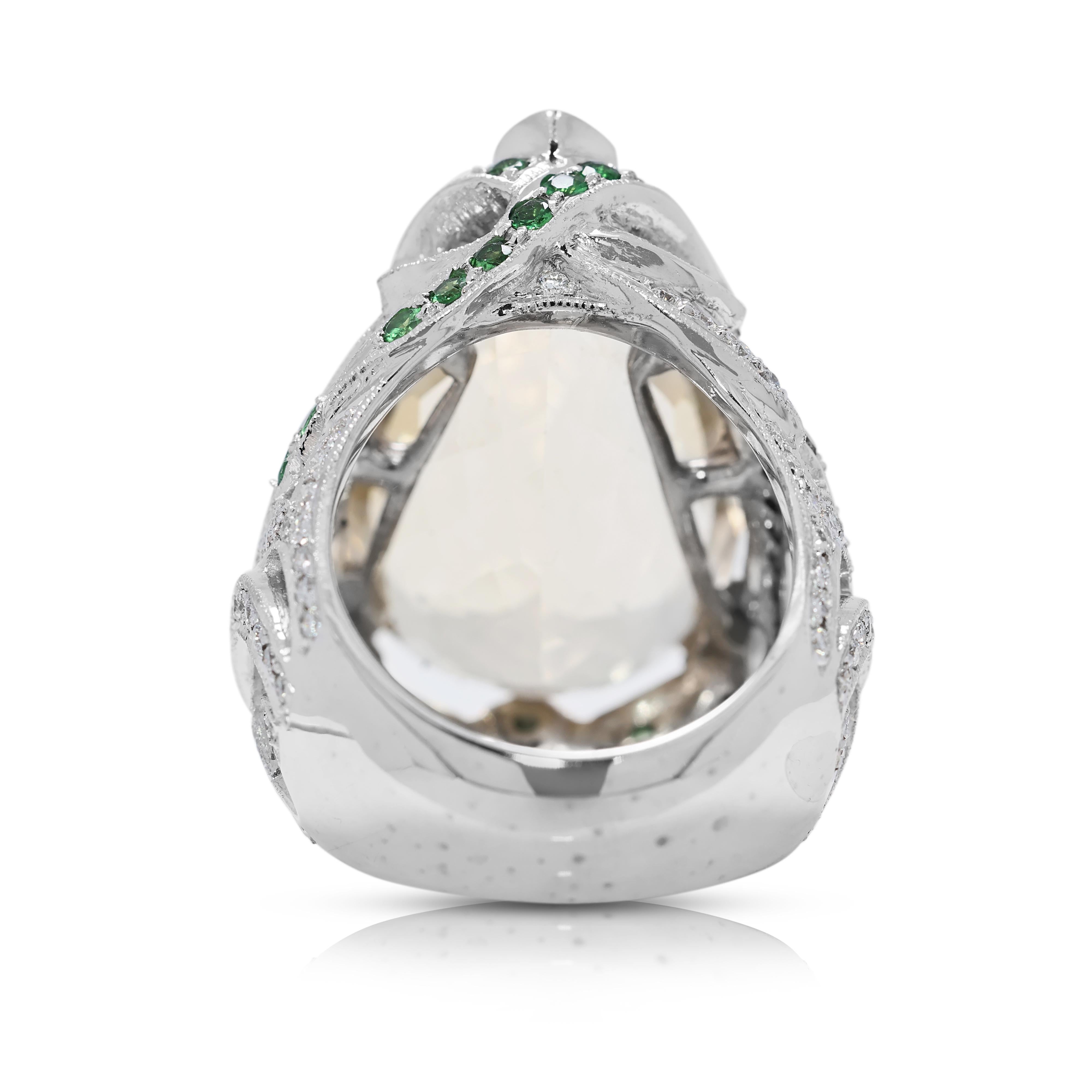 Mesmerizing 25.7ct Citrine, Garnet, and Natural Diamonds Ring in 18K White Gold For Sale 1