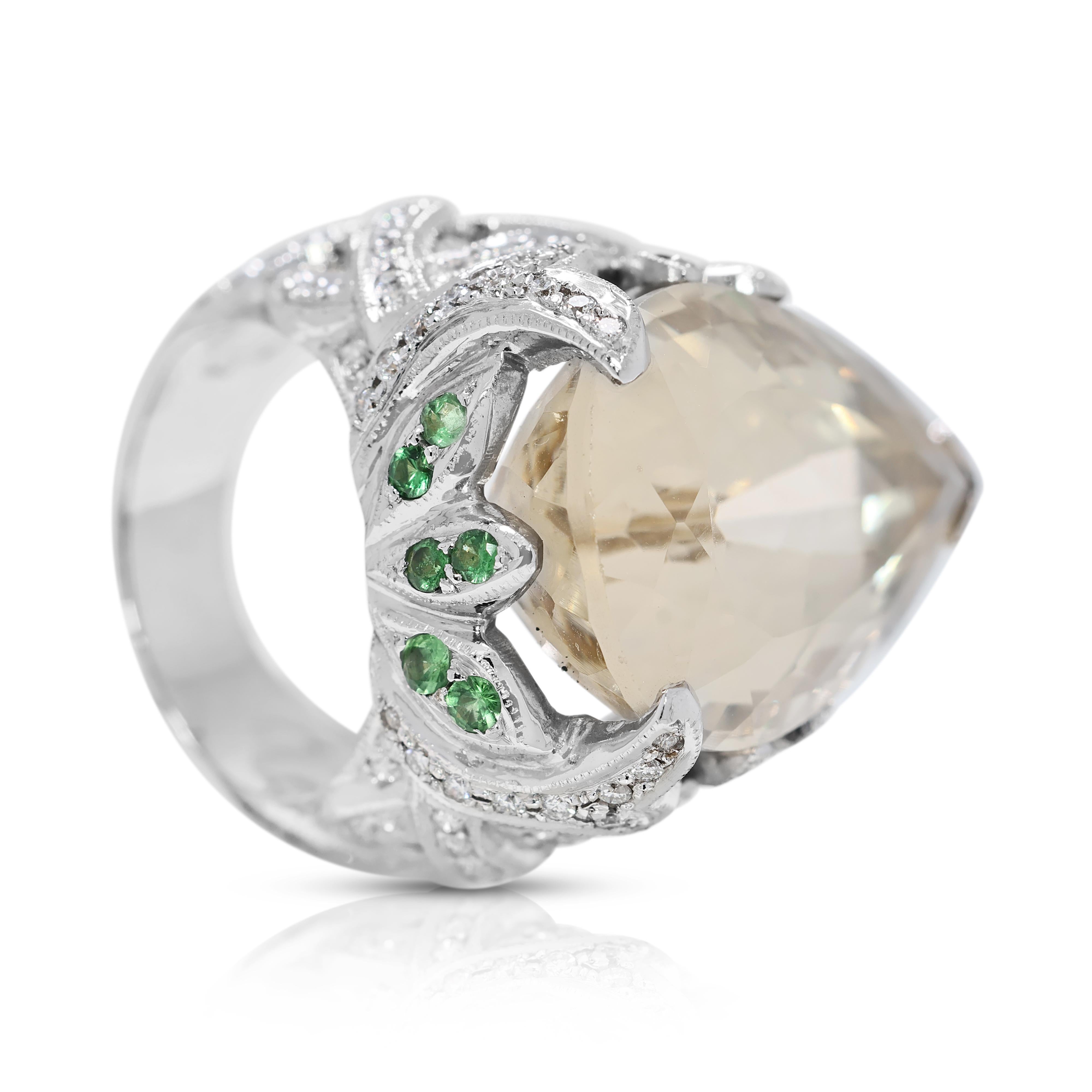 Mesmerizing 25.7ct Citrine, Garnet, and Natural Diamonds Ring in 18K White Gold For Sale 2