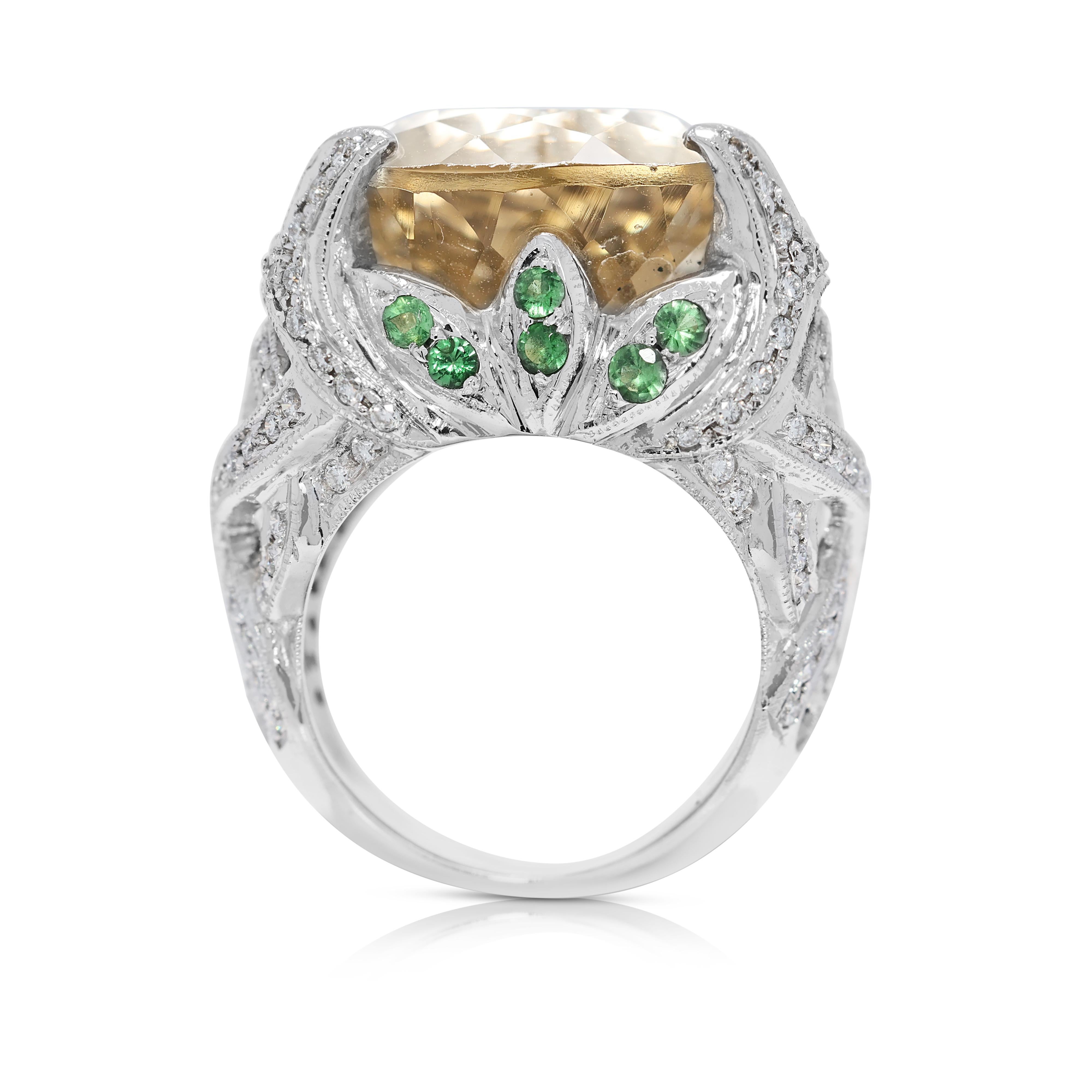 Mesmerizing 25.7ct Citrine, Garnet, and Natural Diamonds Ring in 18K White Gold For Sale 4
