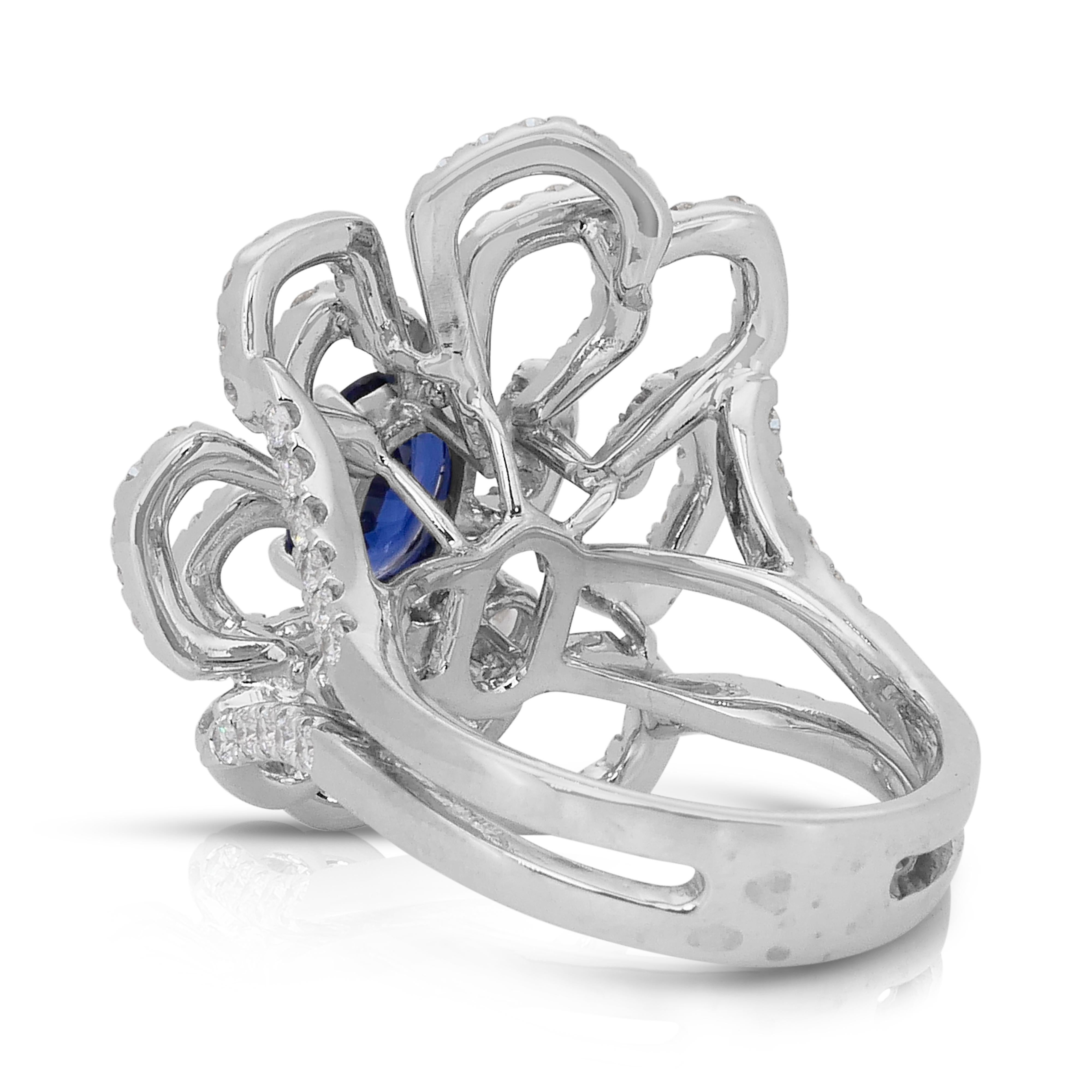 Bague en or blanc 18k avec saphir et diamants de 3,49 ct. Neuf - En vente à רמת גן, IL