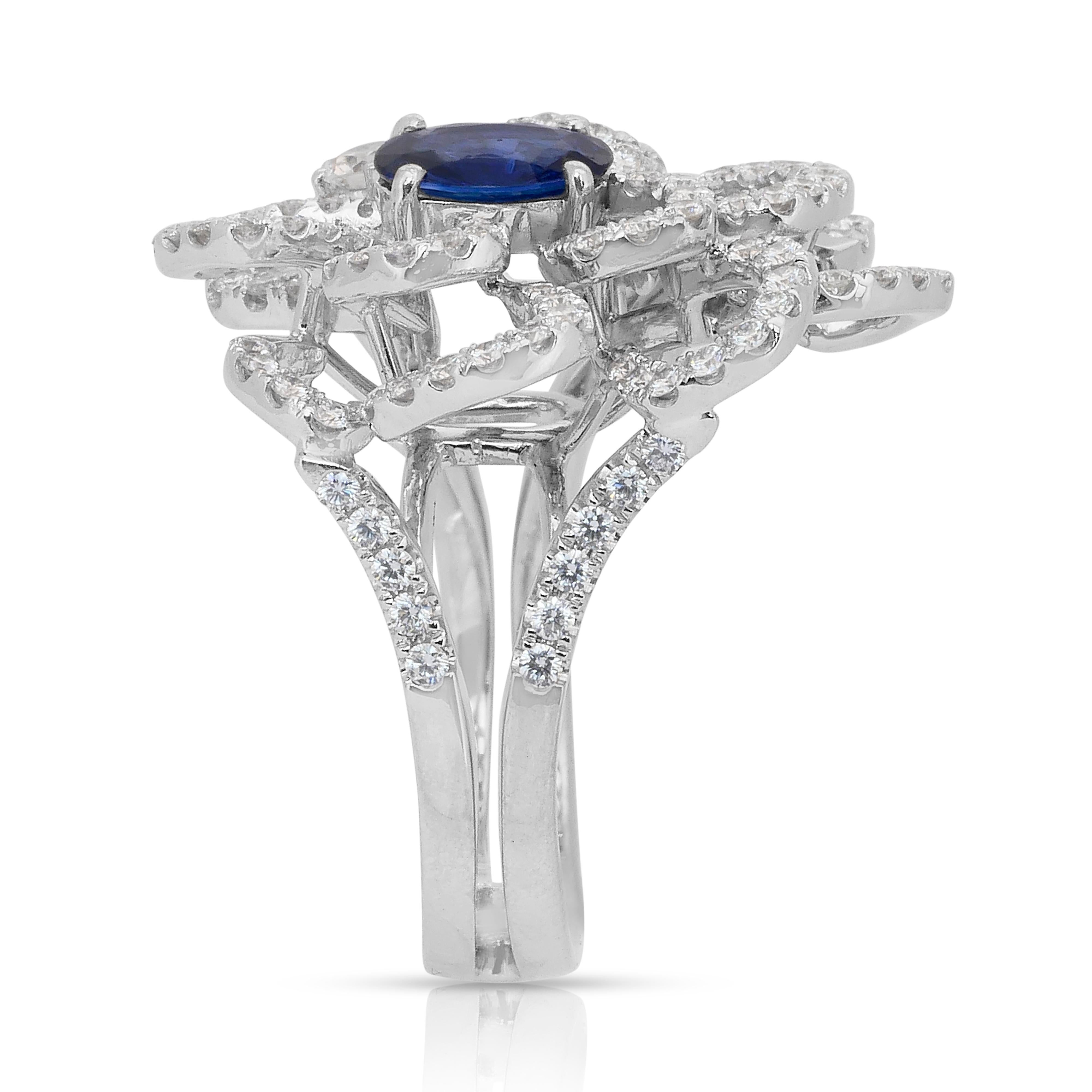 Bague en or blanc 18k avec saphir et diamants de 3,49 ct. en vente 1