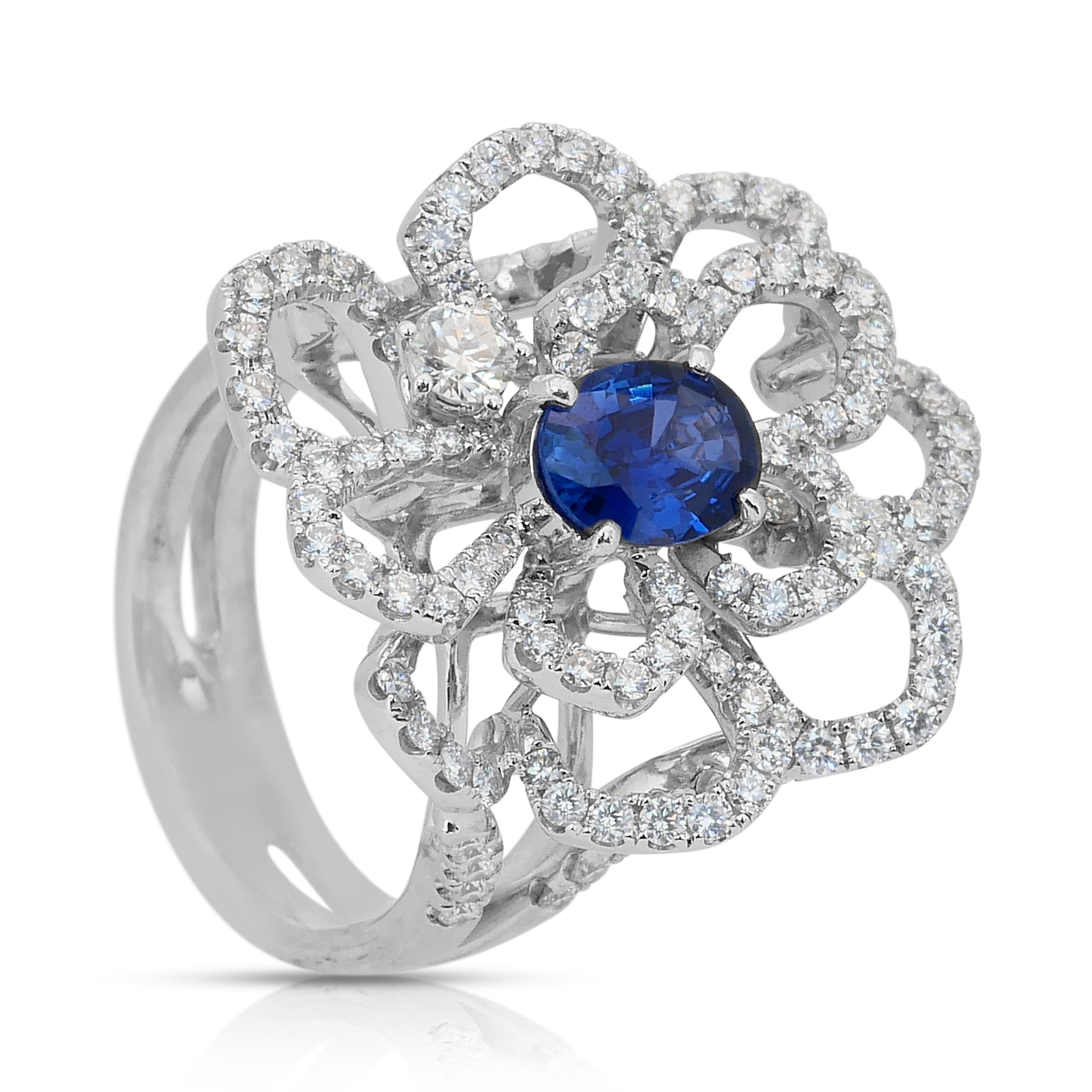 Bague en or blanc 18k avec saphir et diamants de 3,49 ct. en vente 2