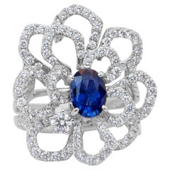 Mesmerizing 3.49ct Sapphire and Diamonds Cluster Ring in 18k White Gold