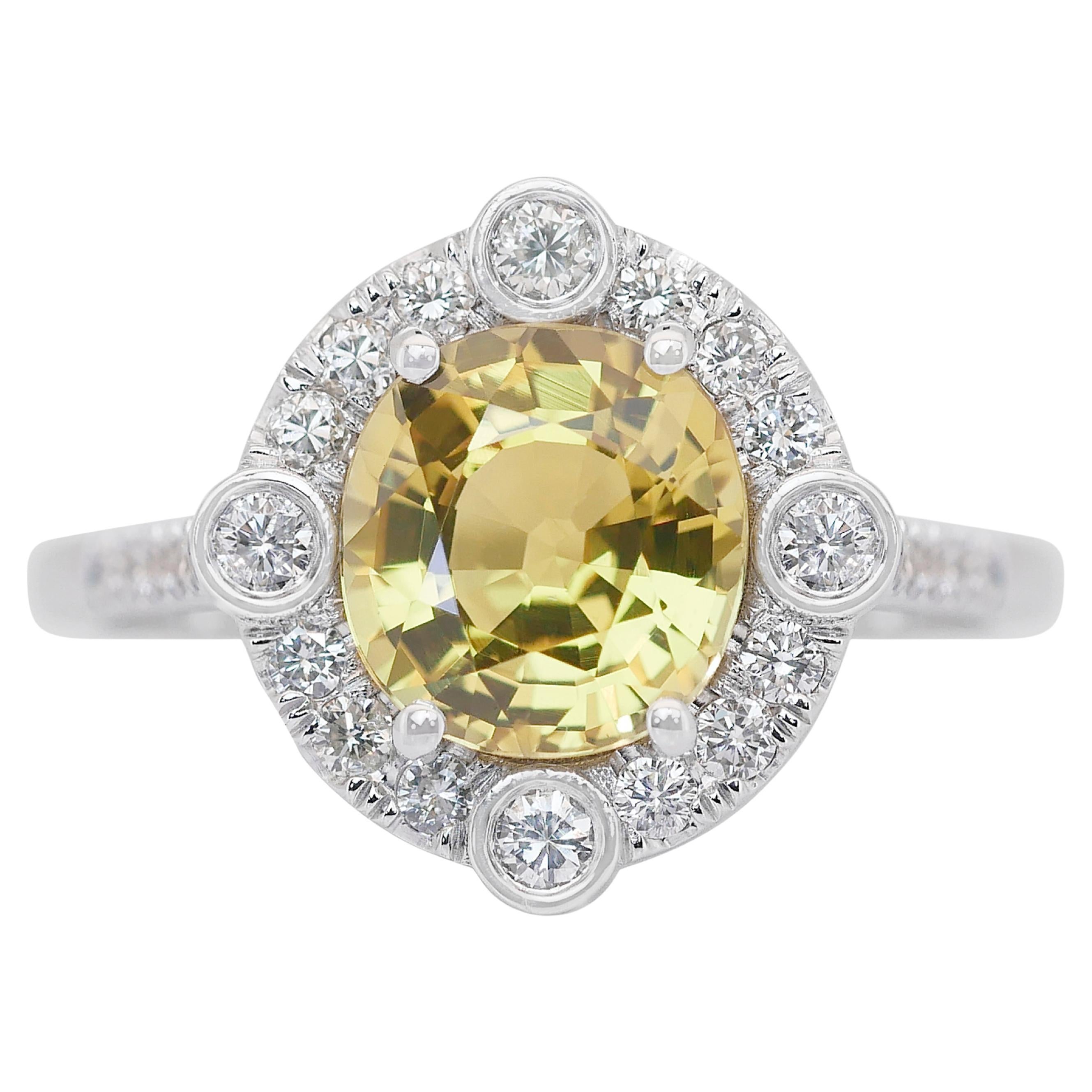 Mesmerizing 3.56ct Sapphire and Diamonds Cluster Ring in 14k White Gold - IGI