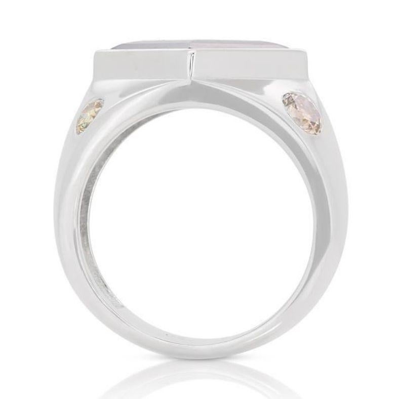 Mesmerizing 4.32ct Pentagon Ring with Colored Diamonds in 18K White Gold For Sale 1