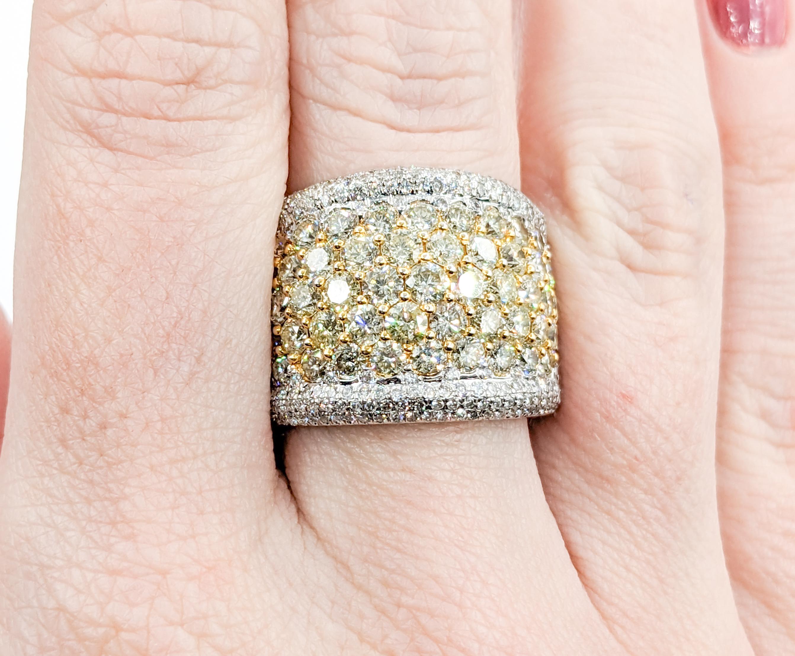 Contemporary Mesmerizing 4.40ctw Yellow Diamond Pave Wide Band Ring For Sale