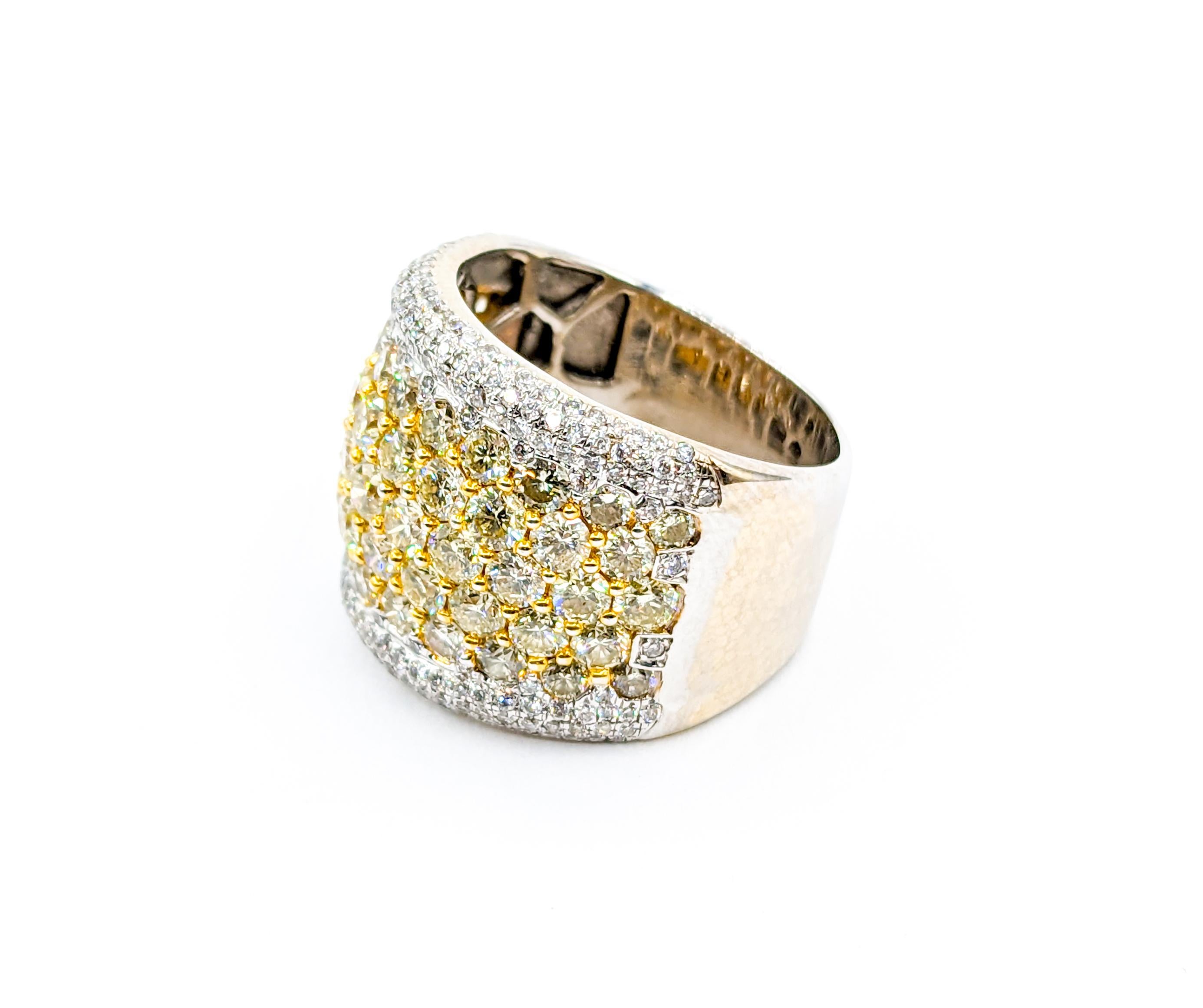 Round Cut Mesmerizing 4.40ctw Yellow Diamond Pave Wide Band Ring For Sale