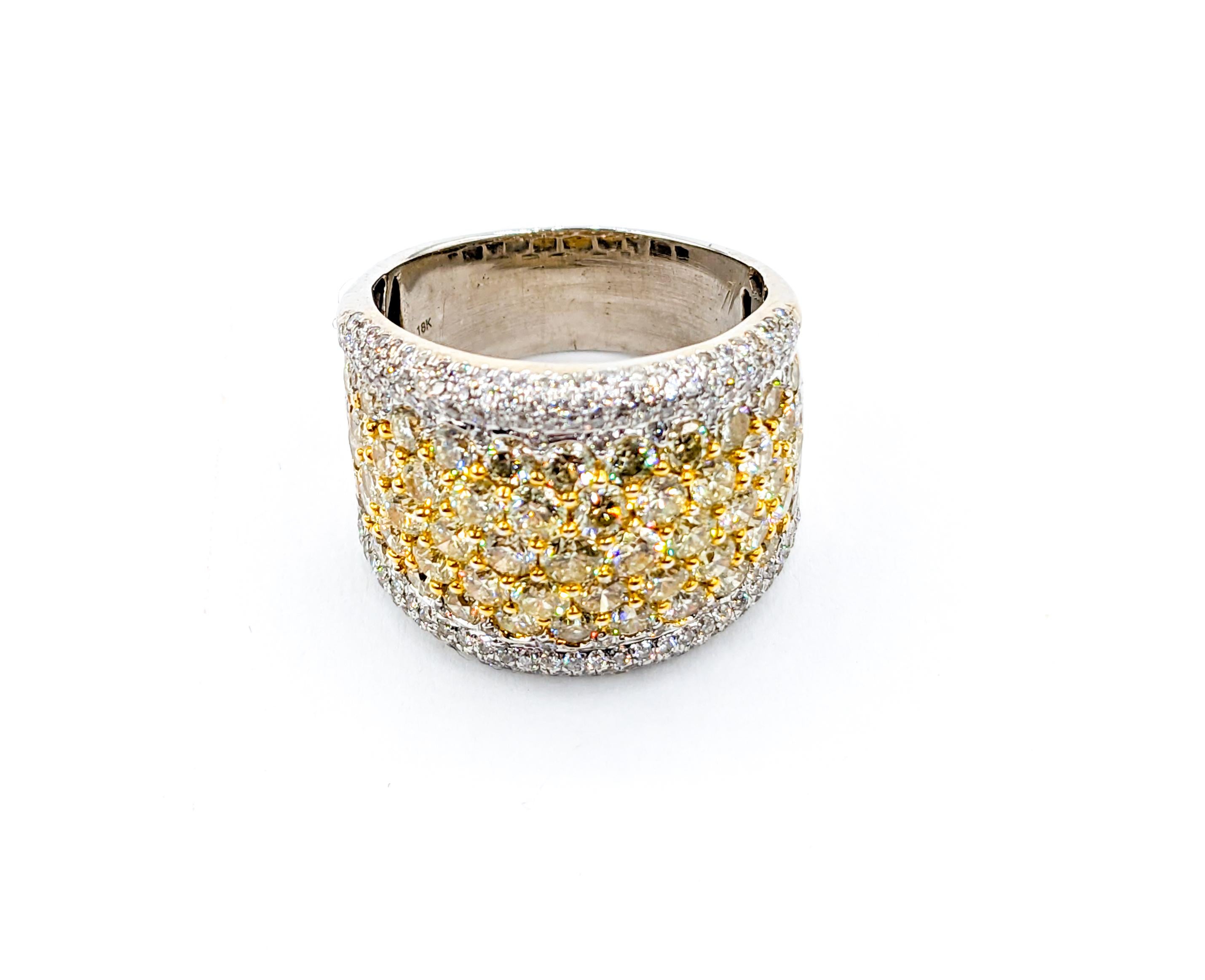 Mesmerizing 4.40ctw Yellow Diamond Pave Wide Band Ring In Excellent Condition For Sale In Bloomington, MN