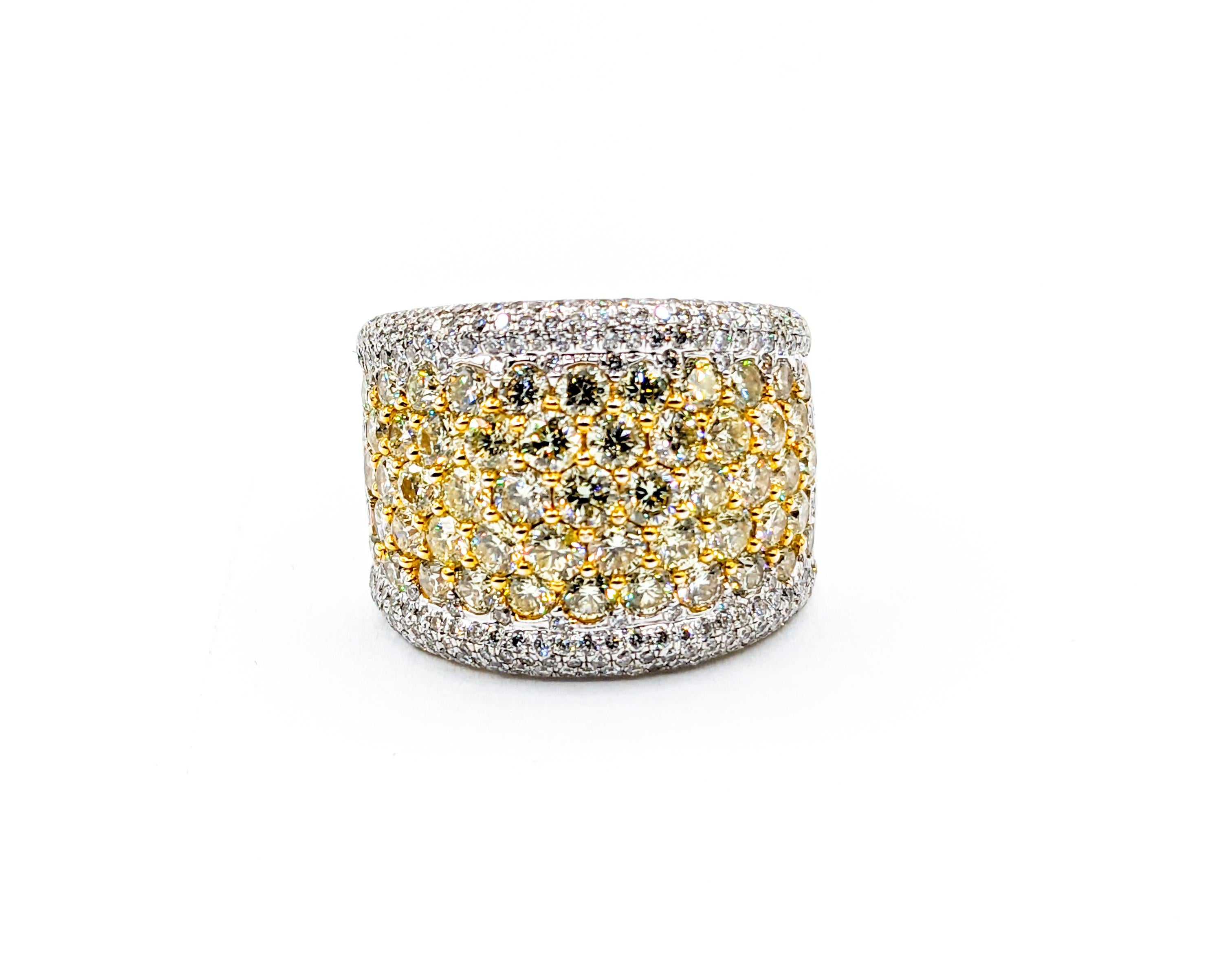 Women's Mesmerizing 4.40ctw Yellow Diamond Pave Wide Band Ring For Sale