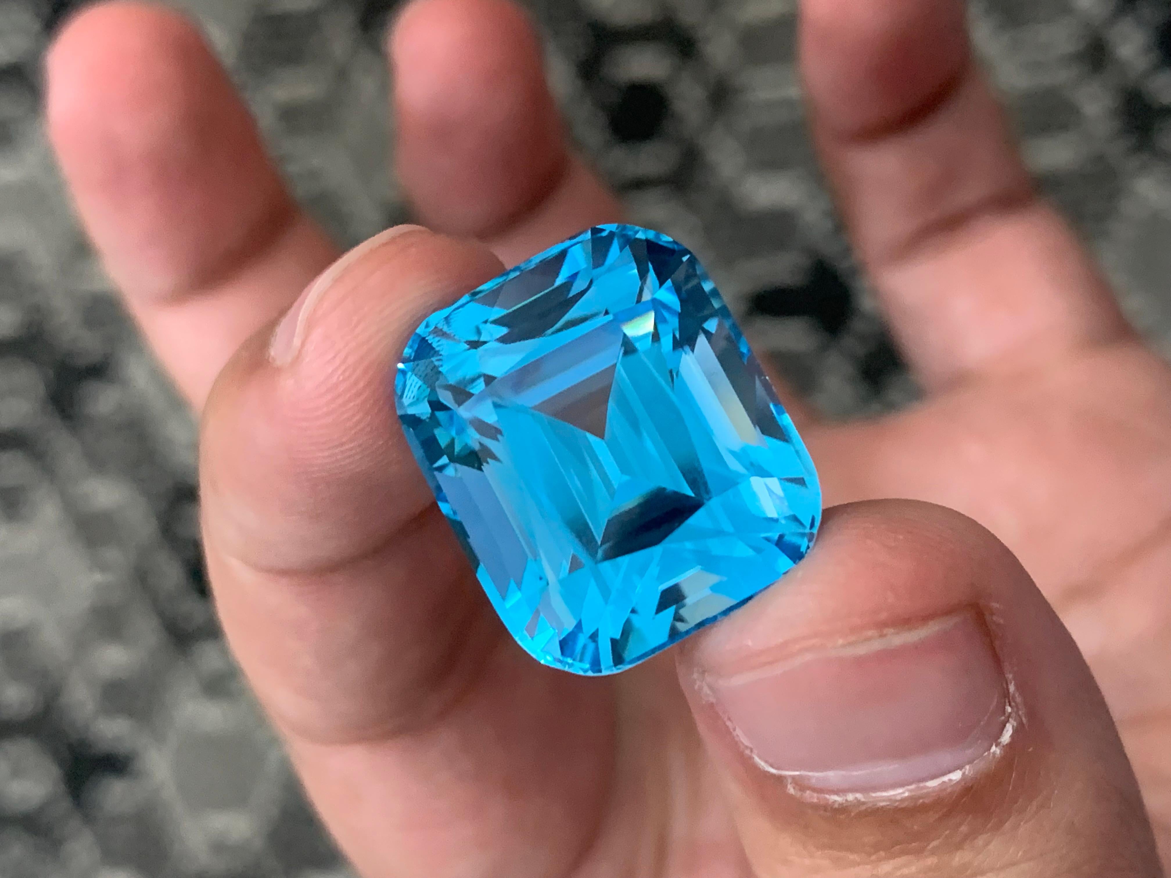 Arts and Crafts Mesmerizing 44.80 Carats Loose Swiss Blue Topaz Cushion Shape in vendita
