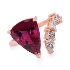 Mesmerizing 4.62ct Rubellite and Diamonds Cluster Ring in 18k Rose Gold - GIA