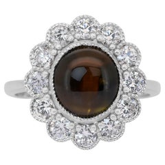 Mesmerizing 4.84ct Cat's-Eye Chrysoberyl and Diamonds Cluster Ring
