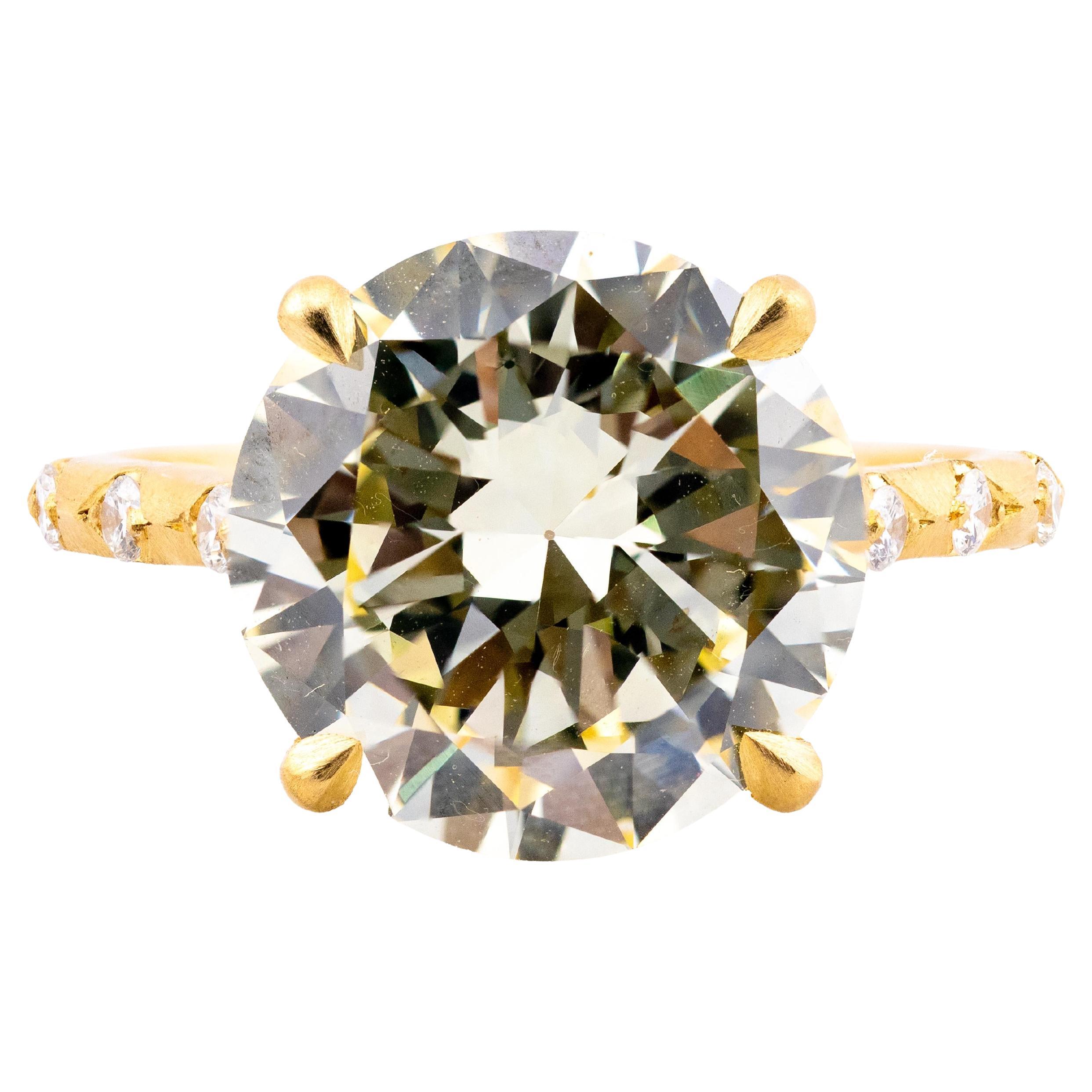 Bague de fiançailles en or jaune 18 carats avec un diamant certifié GIA de 6,06ctw en vente