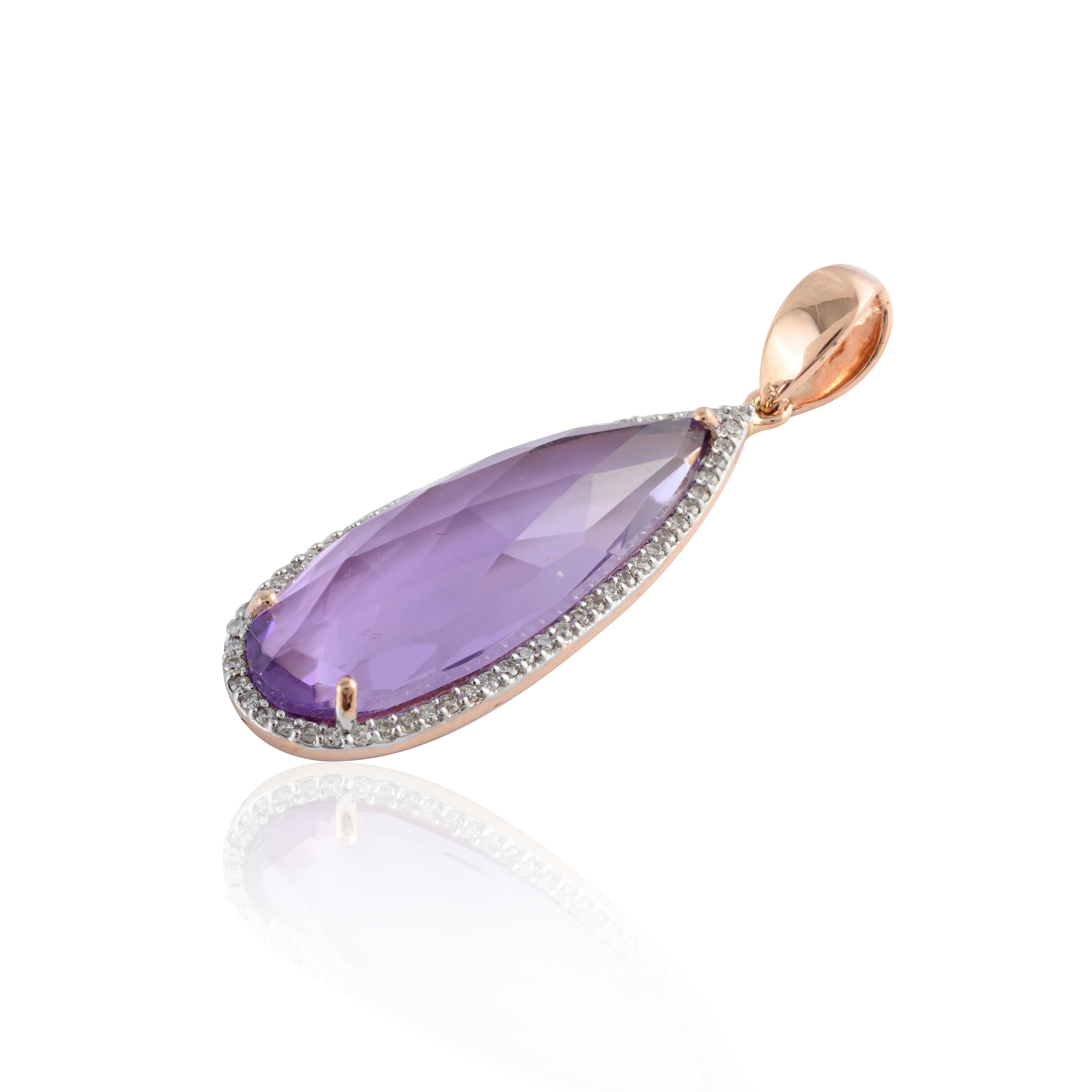 Hipnotizante Colgante Realzador de Amatista de 6,55 ct con Halo de Diamantes en Oro Rosa de 14k Moderno en venta