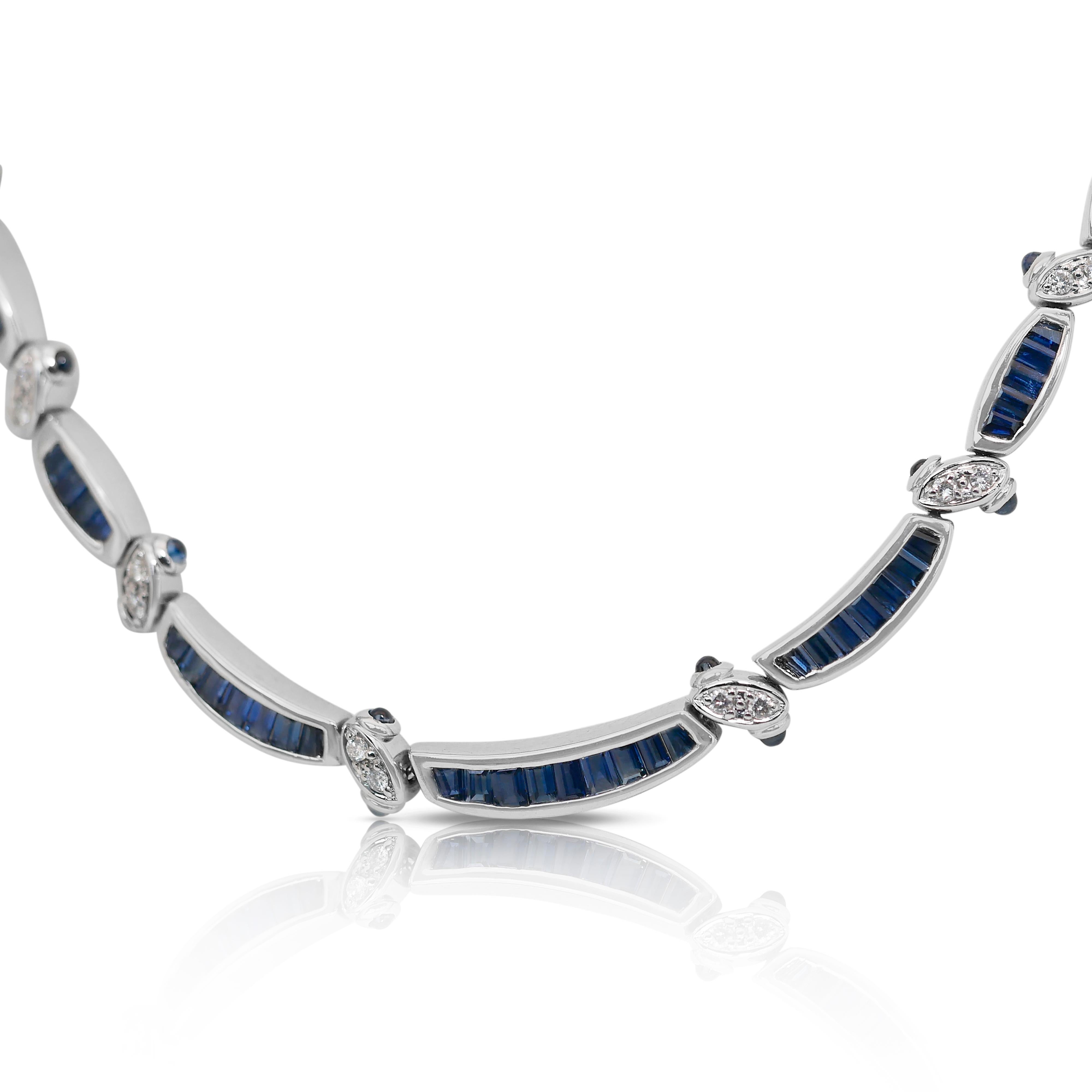 Taille ronde Collier en or blanc 18 carats avec saphirs et diamants de 6,71 carats, certifié IGI en vente