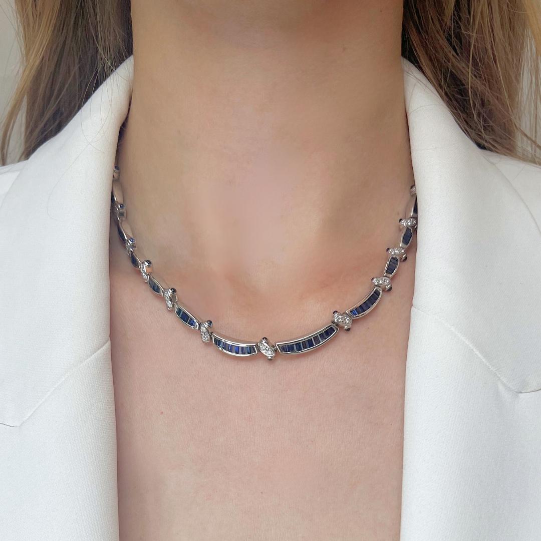 Collier en or blanc 18 carats avec saphirs et diamants de 6,71 carats, certifié IGI en vente 4