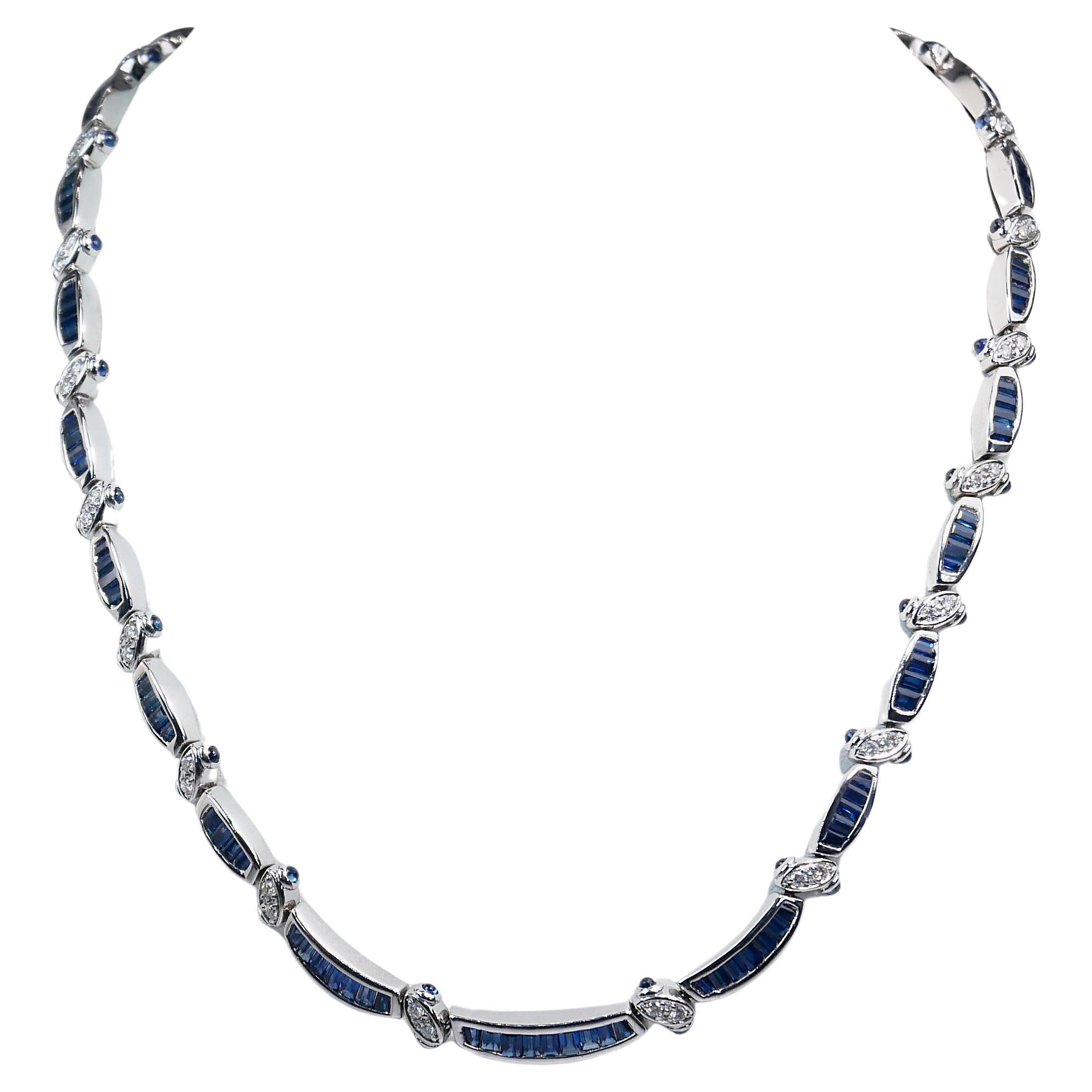 Mesmerizing 6.71ct Sapphires and Diamonds Necklace in 18k White Gold - IGI Cert