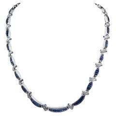 Mesmerizing 6.71ct Sapphires and Diamonds Necklace in 18k White Gold - IGI Cert