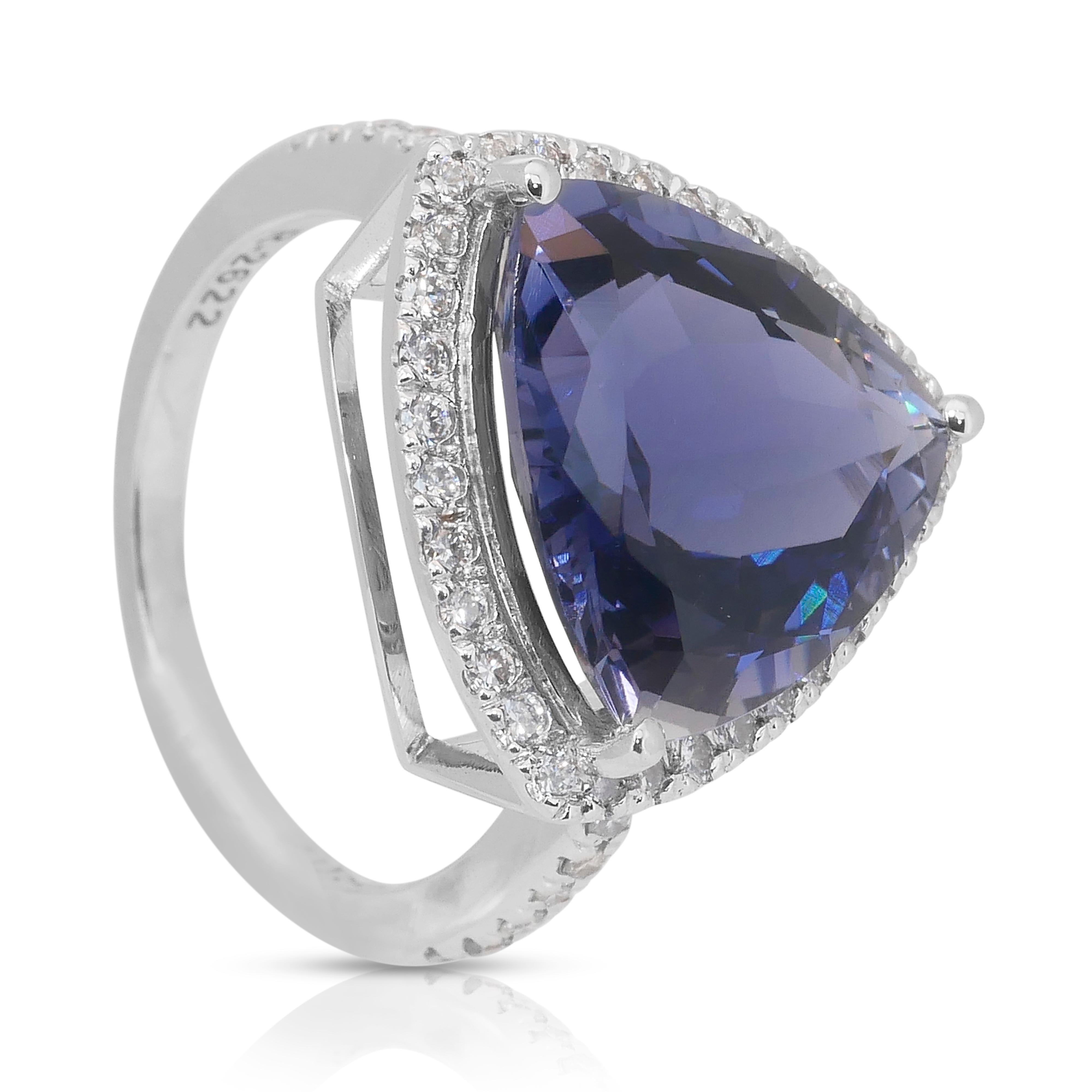Mesmerizing 7.12ct Iolite and Diamonds Cocktail Ring in 14k White Gold 2