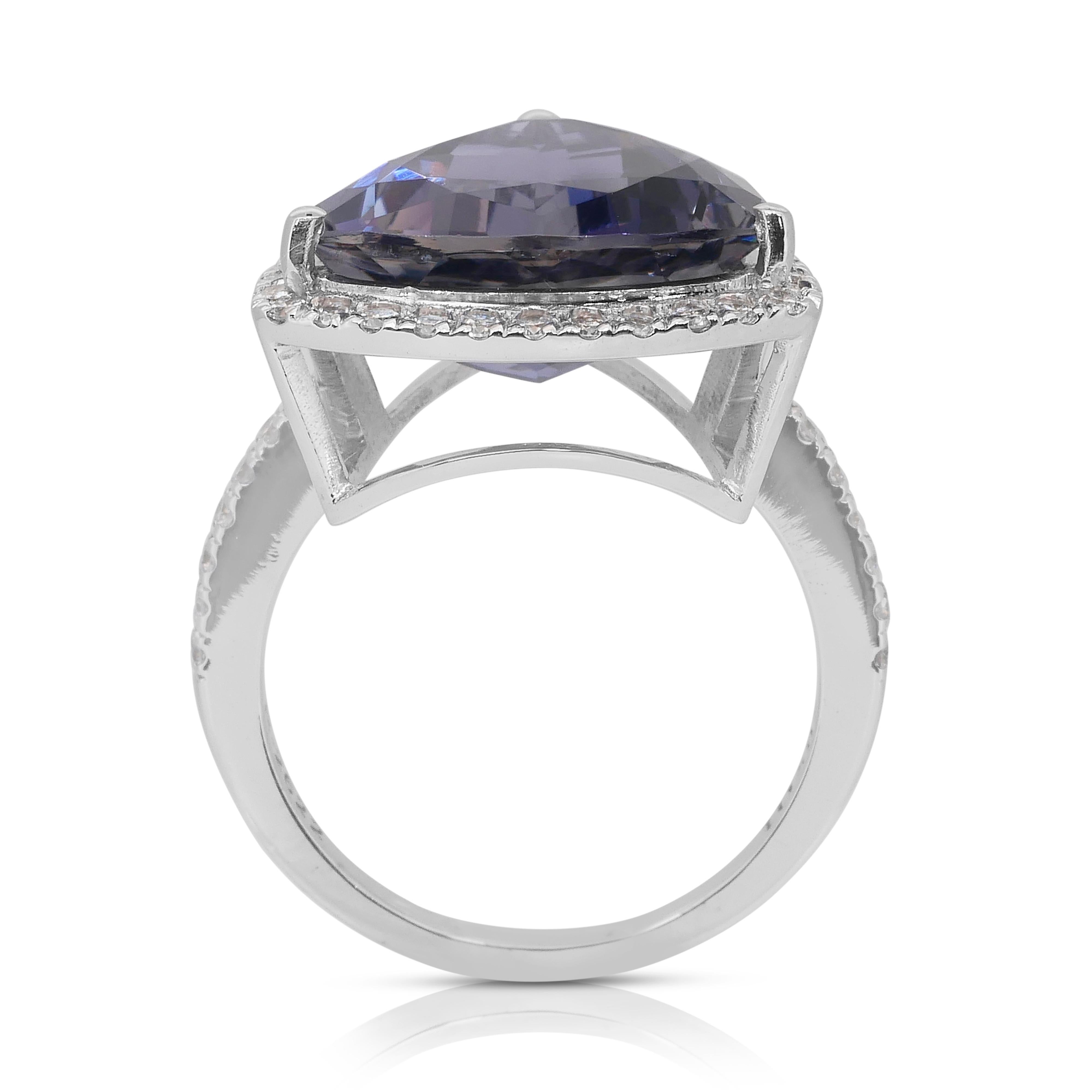Mesmerizing 7.12ct Iolite and Diamonds Cocktail Ring in 14k White Gold 3