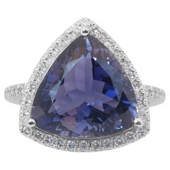Mesmerizing 7.12ct Iolite and Diamonds Cocktail Ring in 14k White Gold