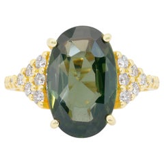 Mesmerizing 7.36ct Zircon and Diamonds Cocktail Ring in 18k Yellow Gold