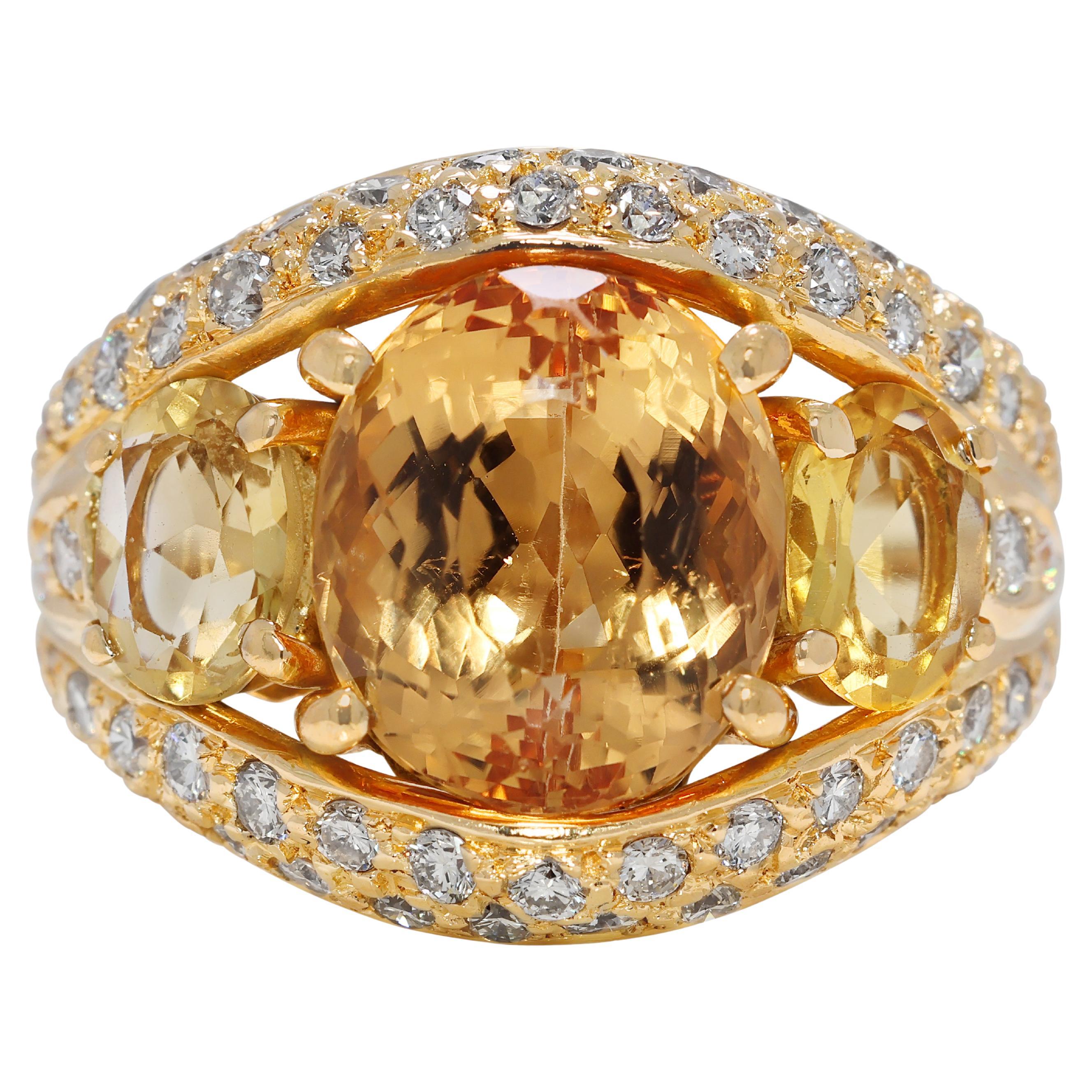 Faszinierender 7,38ct Citrin & natürlicher Diamant Cocktail Ring aus 20K Gelbgold im Angebot