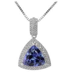 Mesmerizing 7.72ct Tanzanite Necklace with Side Diamonds in 18K White Gold