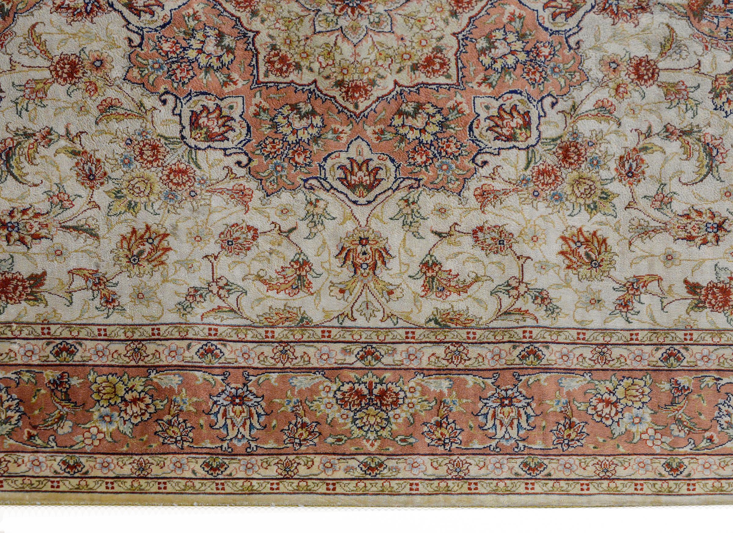 Hand-Knotted Mesmerizing Egyptian Silk Tabriz Rug For Sale