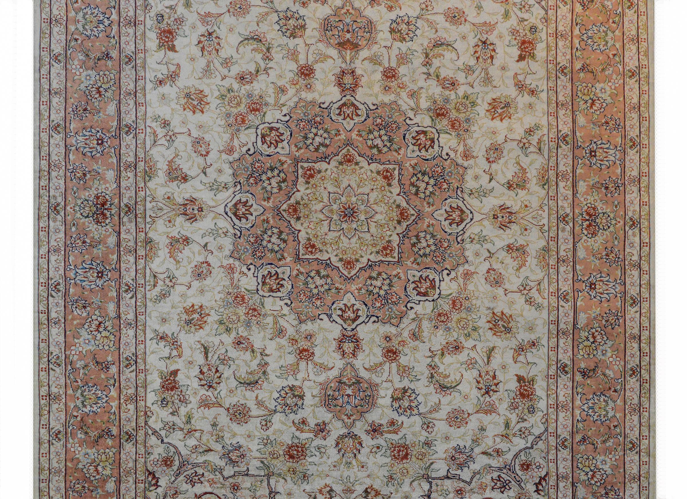 Mesmerizing Egyptian Silk Tabriz Rug In Good Condition For Sale In Chicago, IL