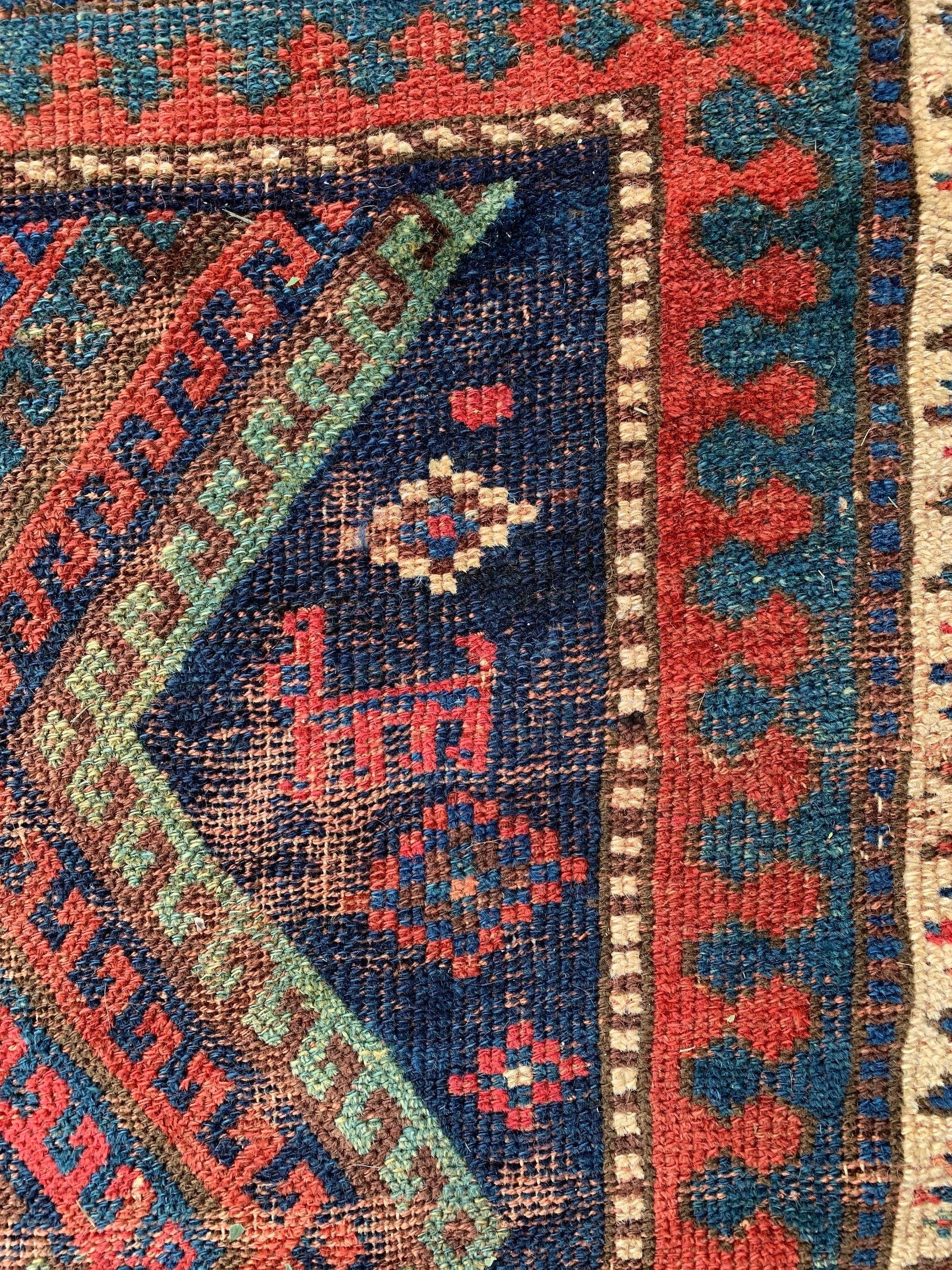 Hand-Knotted Mesmerizing Geometric Antique Tribal Rug For Sale