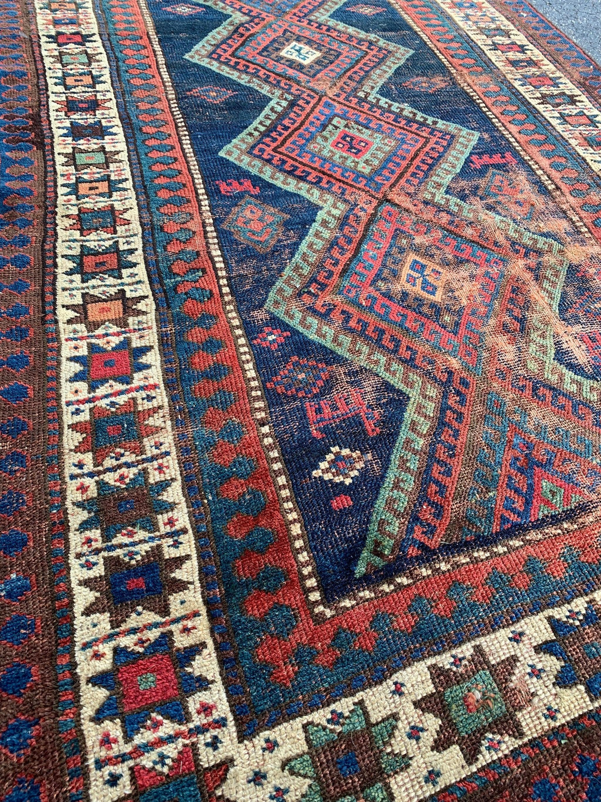 Mesmerizing Geometric Antique Tribal Rug In Good Condition For Sale In Milwaukee, WI