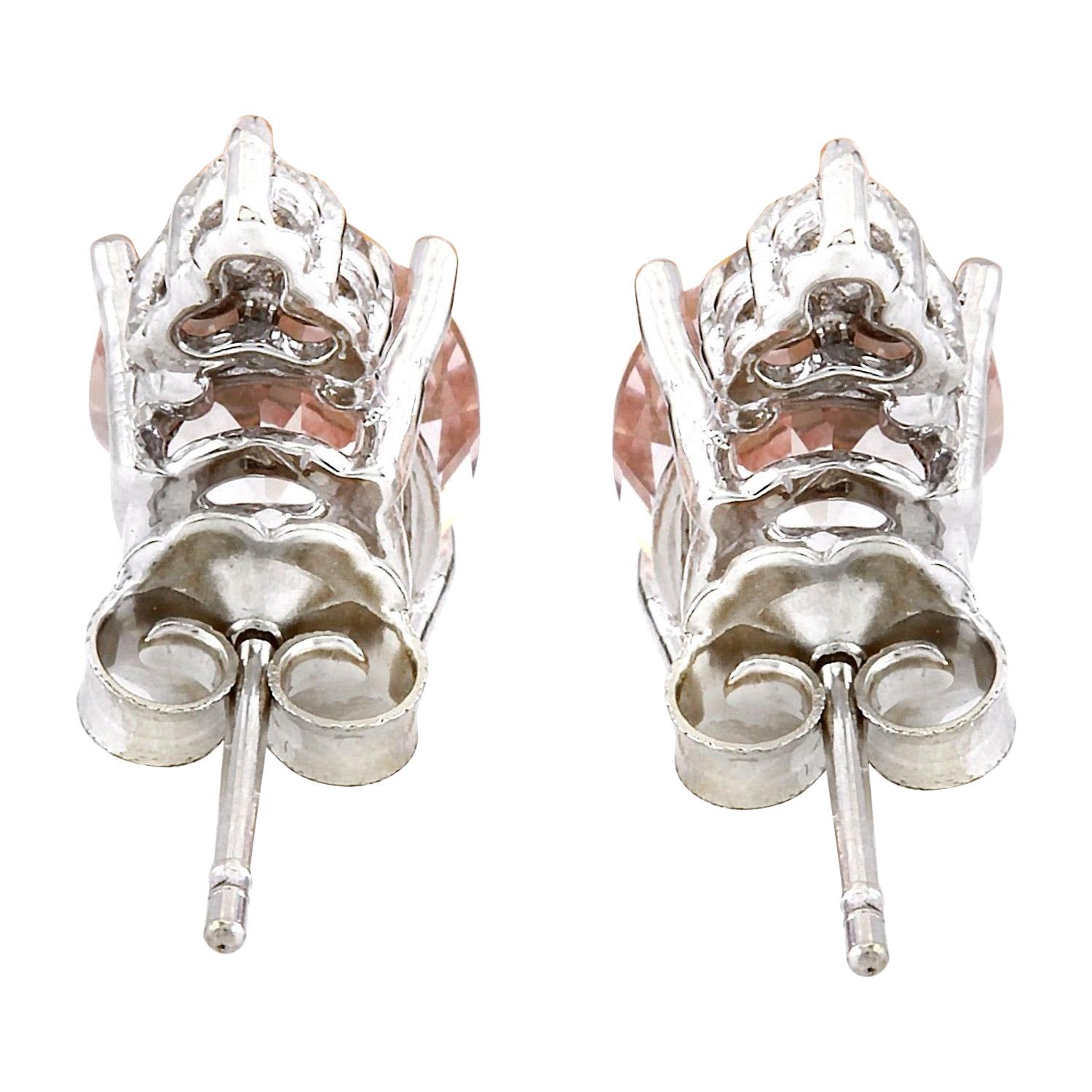 Mesmerizing Natürlicher Morganit-Diamant-Ohrringe aus 14 Karat massivem Weißgold  (Ovalschliff) im Angebot