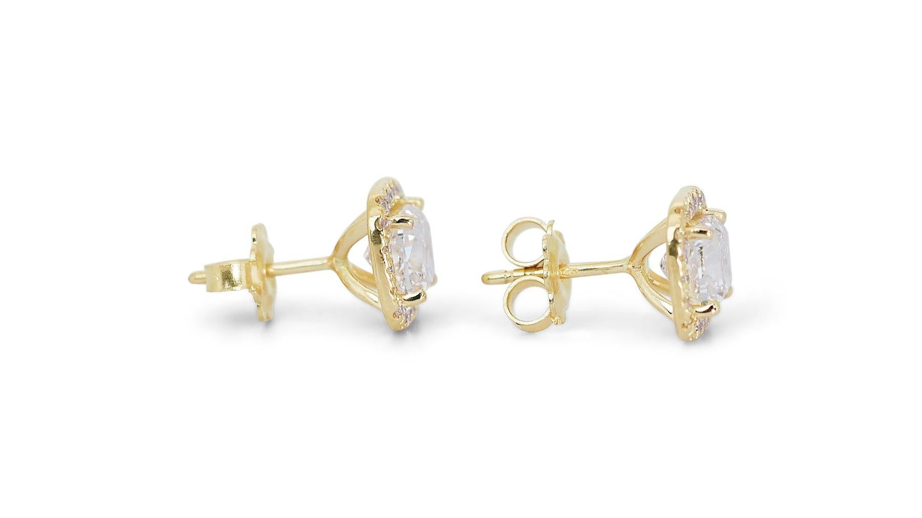 Mesmerizing Pair of Earrings with 3 carat Cushion Shape Natural Diamonds For Sale 3