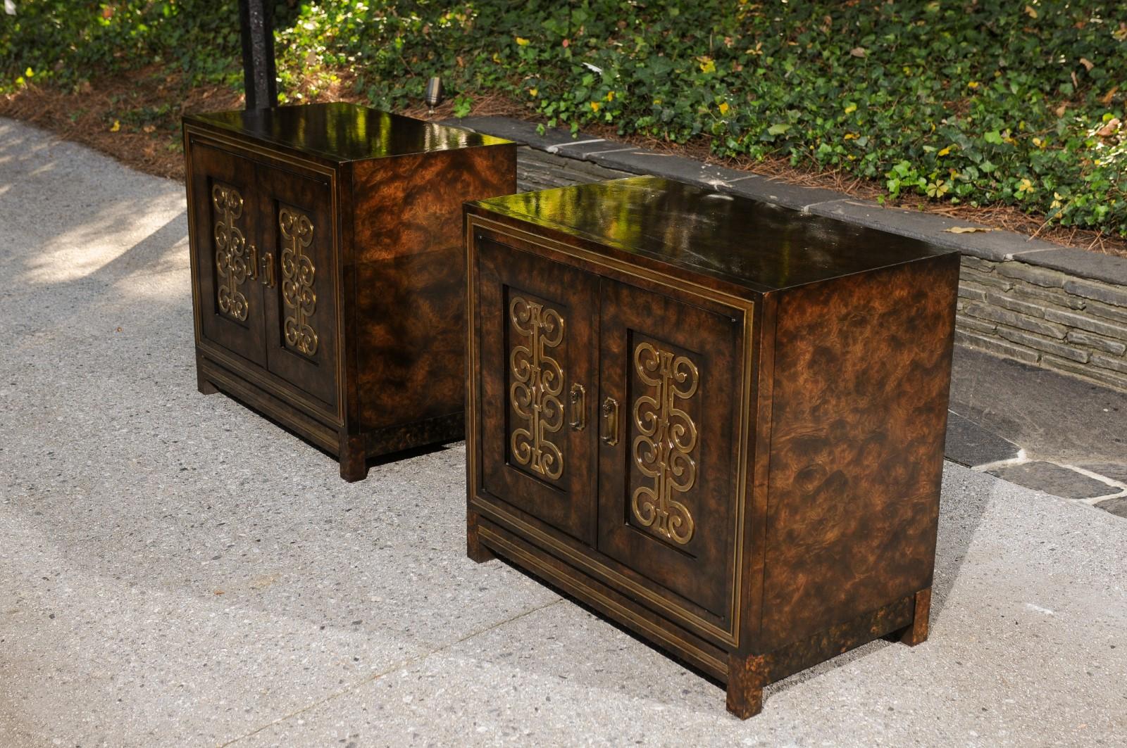 Mesmerizing Pair of Lacquer and Brass Cabinets by William Doezema, circa 1970 For Sale 11