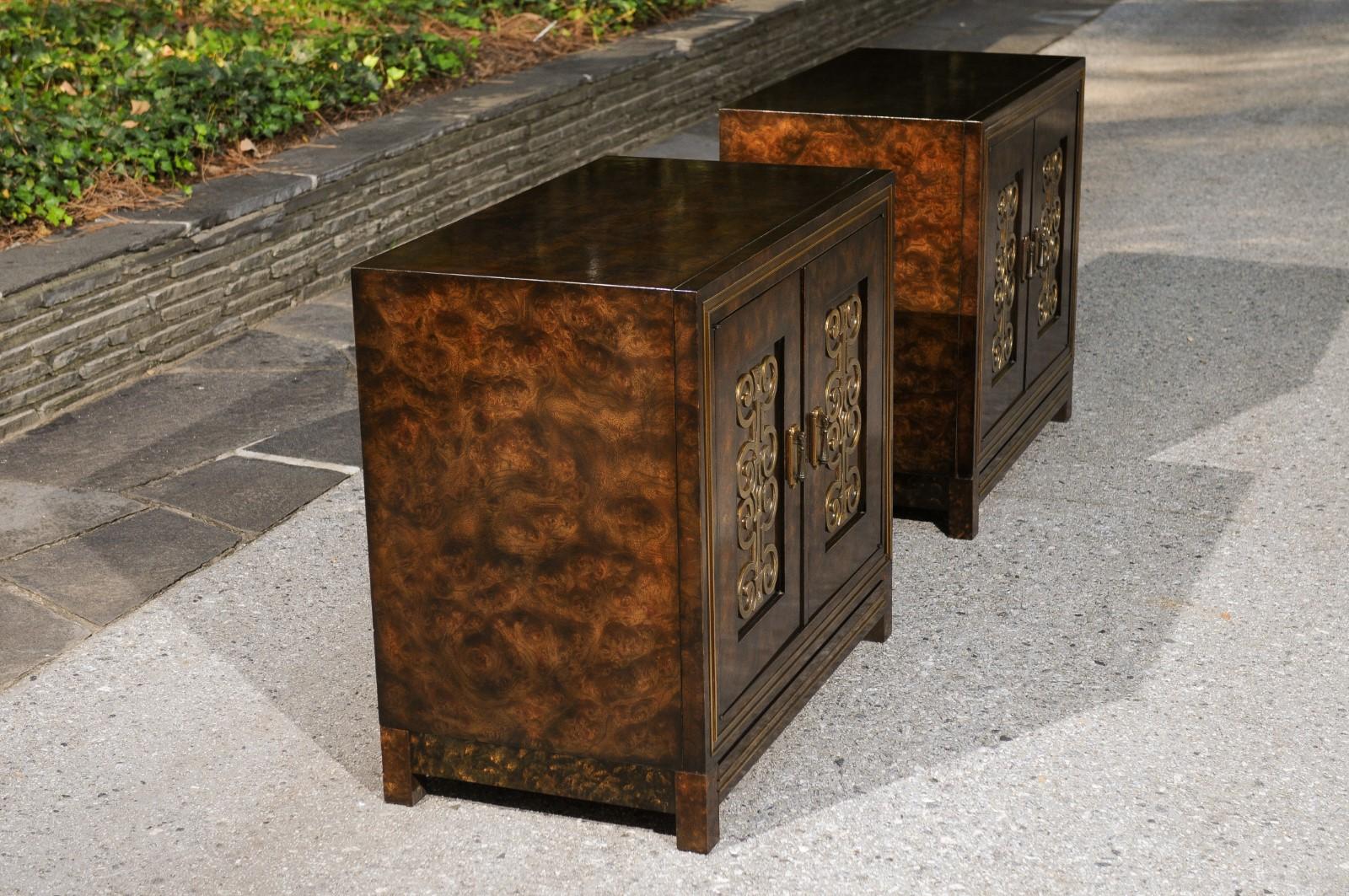 Late 20th Century Mesmerizing Pair of Lacquer and Brass Cabinets by William Doezema, circa 1970 For Sale