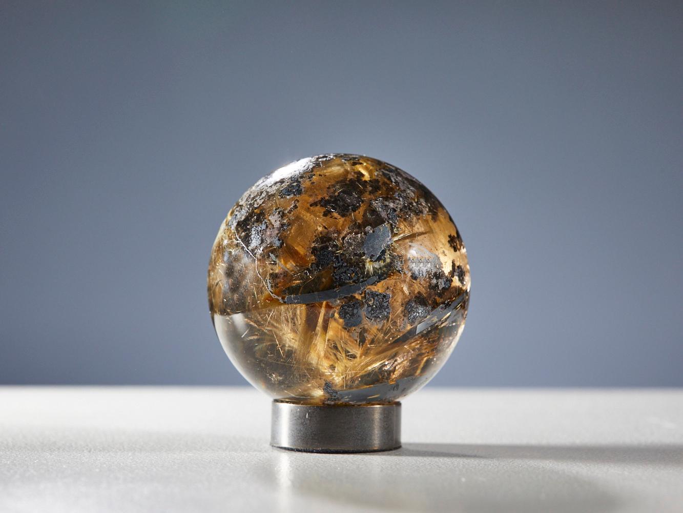 Mesmerizing Quartz Sphere with Golden Rutile Inclusions For Sale 7