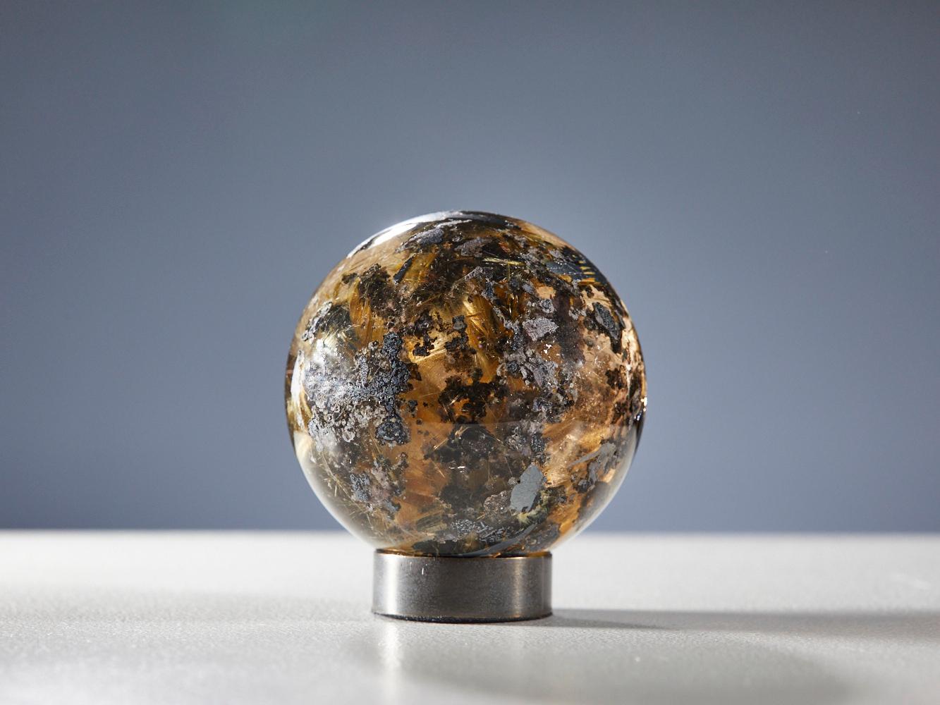 Mesmerizing Quartz Sphere with Golden Rutile Inclusions For Sale 8
