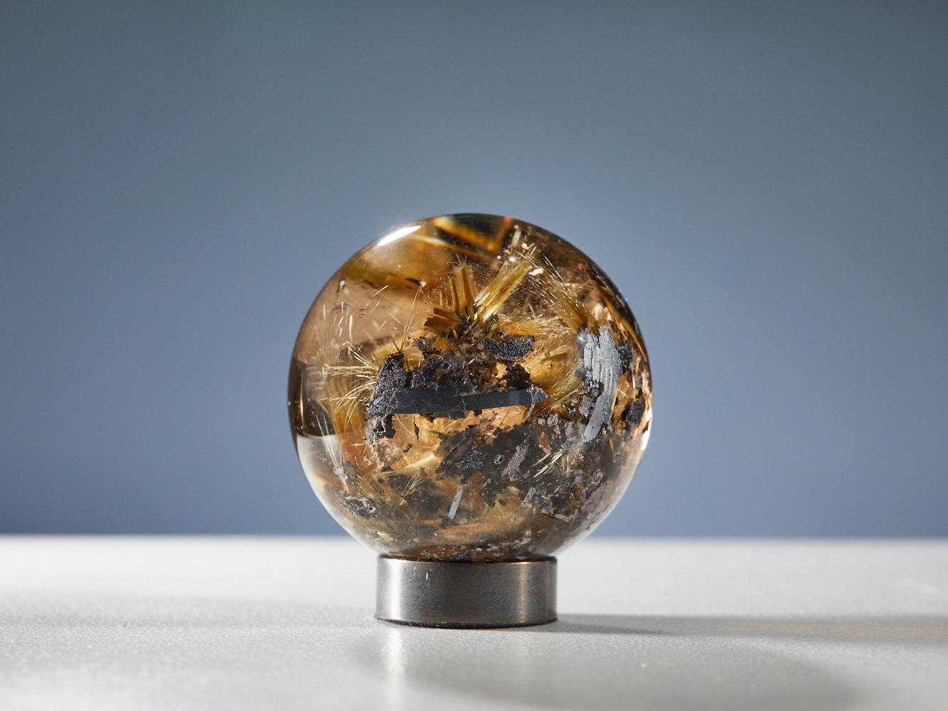 Mesmerizing Quartz Sphere with Golden Rutile Inclusions For Sale 9