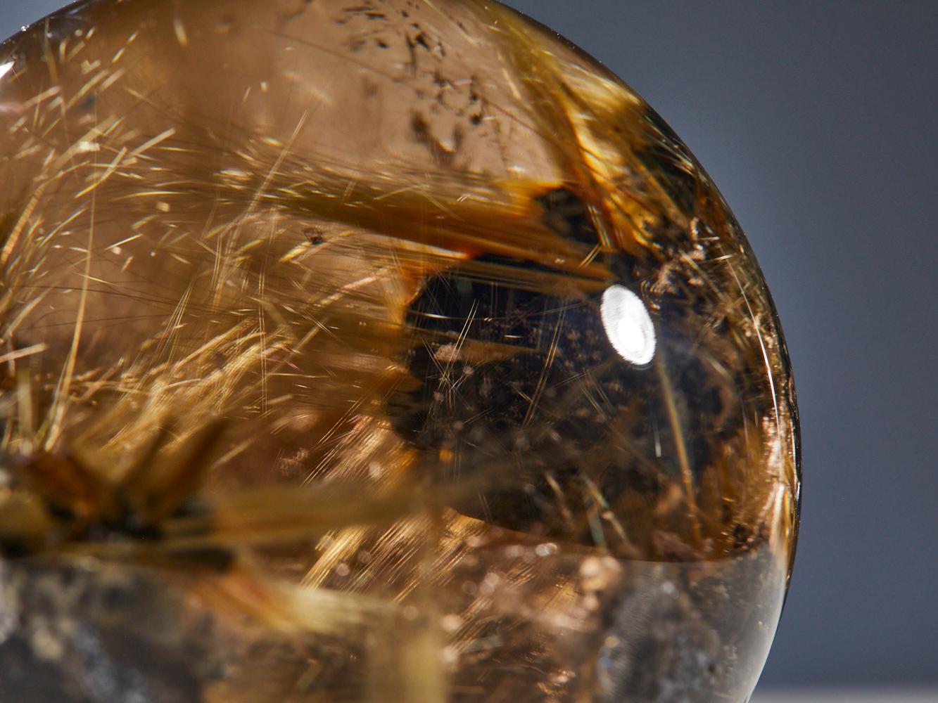 Mesmerizing Quartz Sphere with Golden Rutile Inclusions For Sale 11