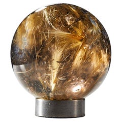 Antique Mesmerizing Quartz Sphere with Golden Rutile Inclusions 