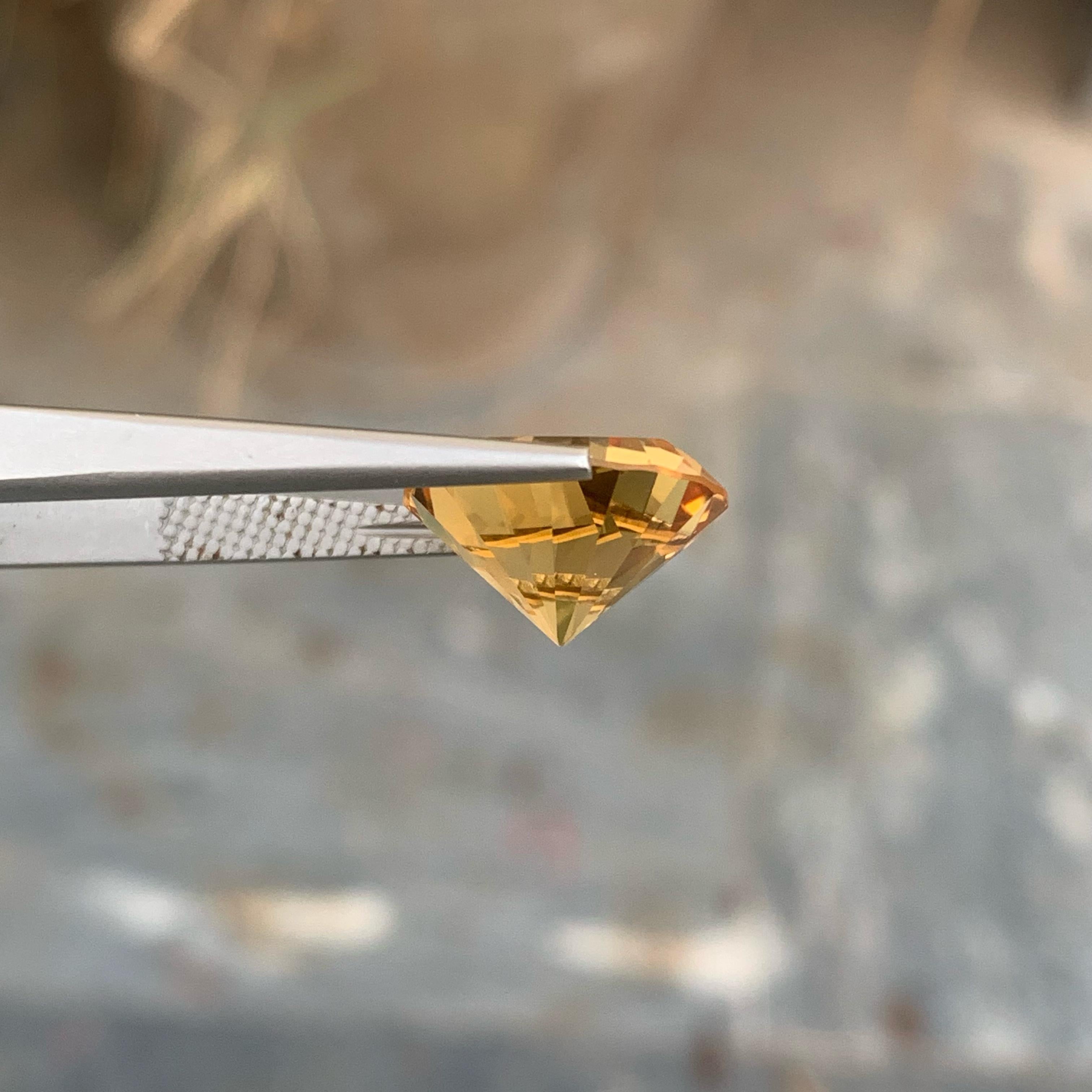 Weight 8.55 carats 
Dimensions 14.4 x 14.4 x 9.3 mm
Treatment None 
Origin Brazil 
Clarity Loupe Clean 
Shape Round 
Cut Custom Precision 



Discover the warm and inviting beauty of this Round Citrine, a magnificent 8.55 carat gemstone handcrafted
