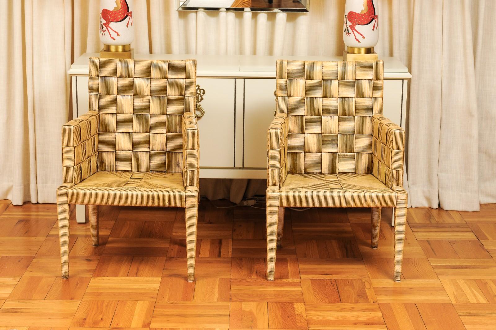Cane Mesmerizing Set of 8 Jean-Michel Frank Armchairs by John Hutton for Donghia For Sale
