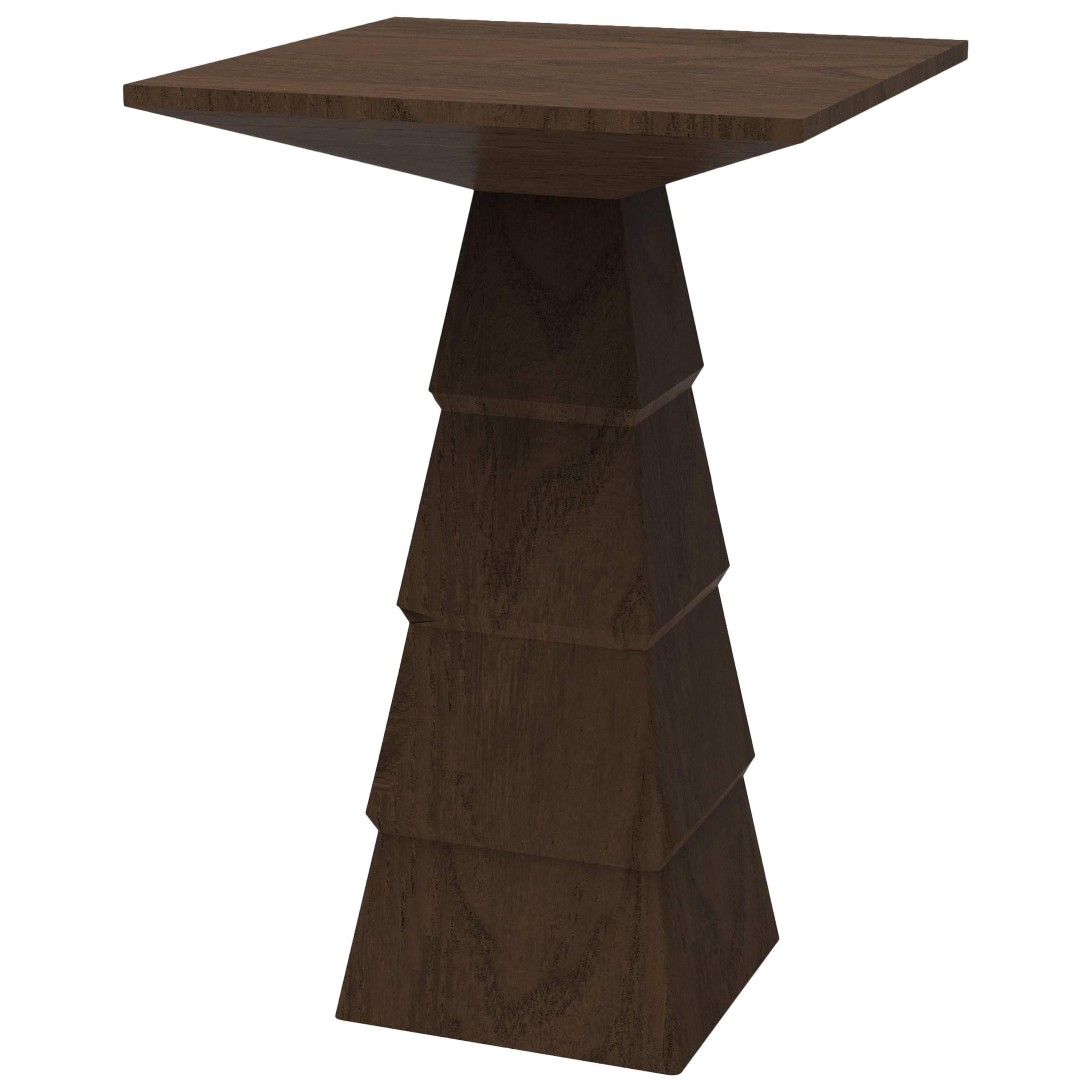 Meso Side Table in Brutalist Shape with Rich and Contrasting Woods