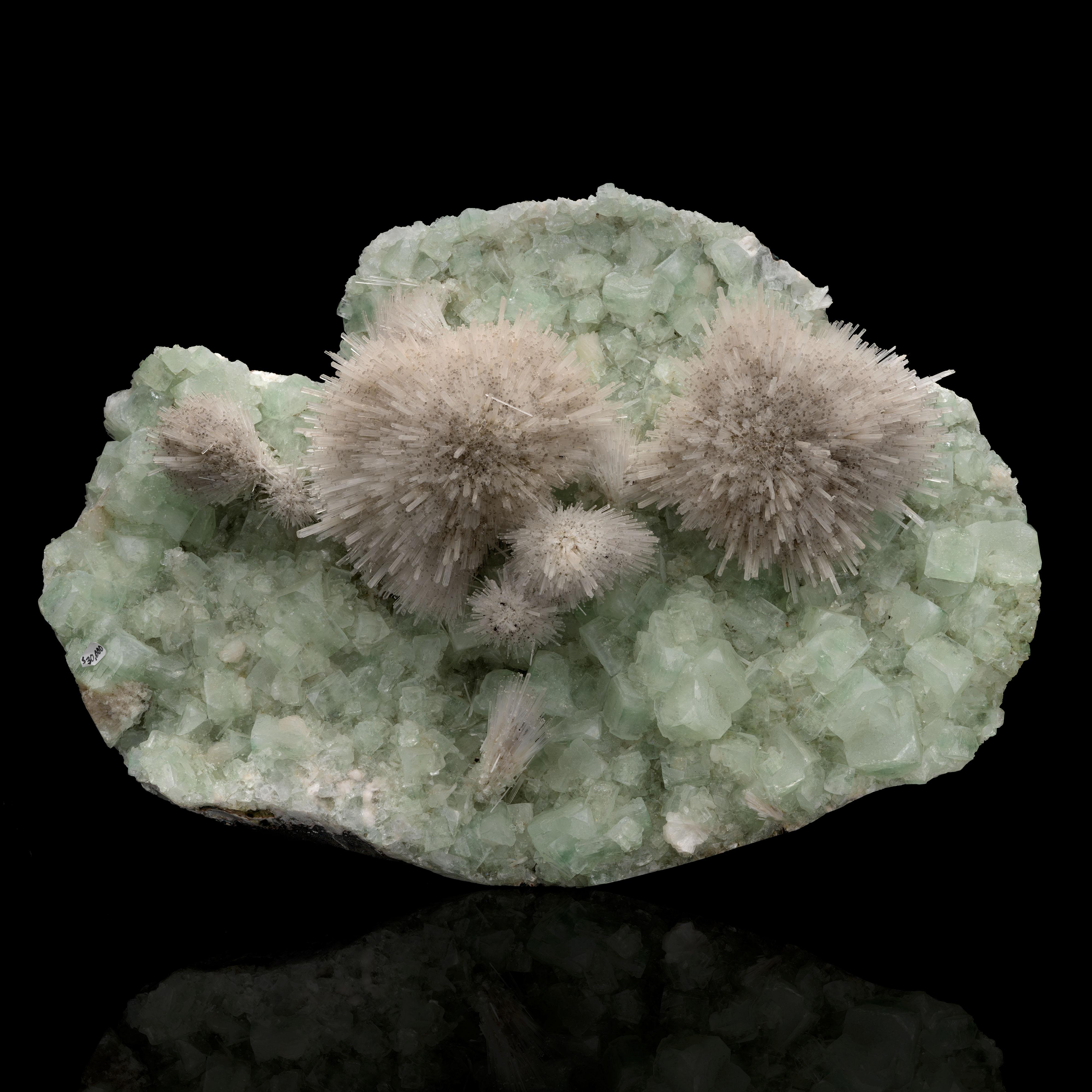 Mesolite on Green Apophyllite From India In New Condition For Sale In New York, NY